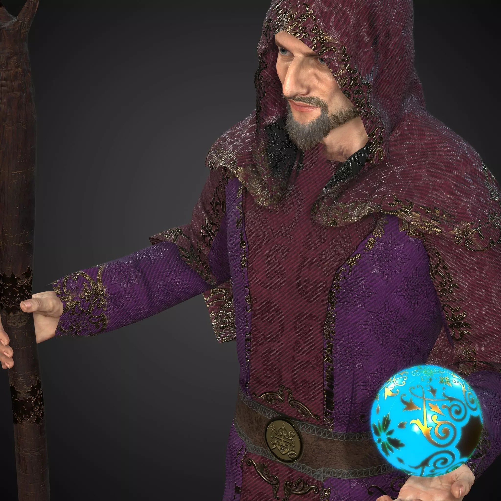 Rigged Fantasy Medieval Character Wizard - Low-Poly Game-Ready 3D Model - View 2