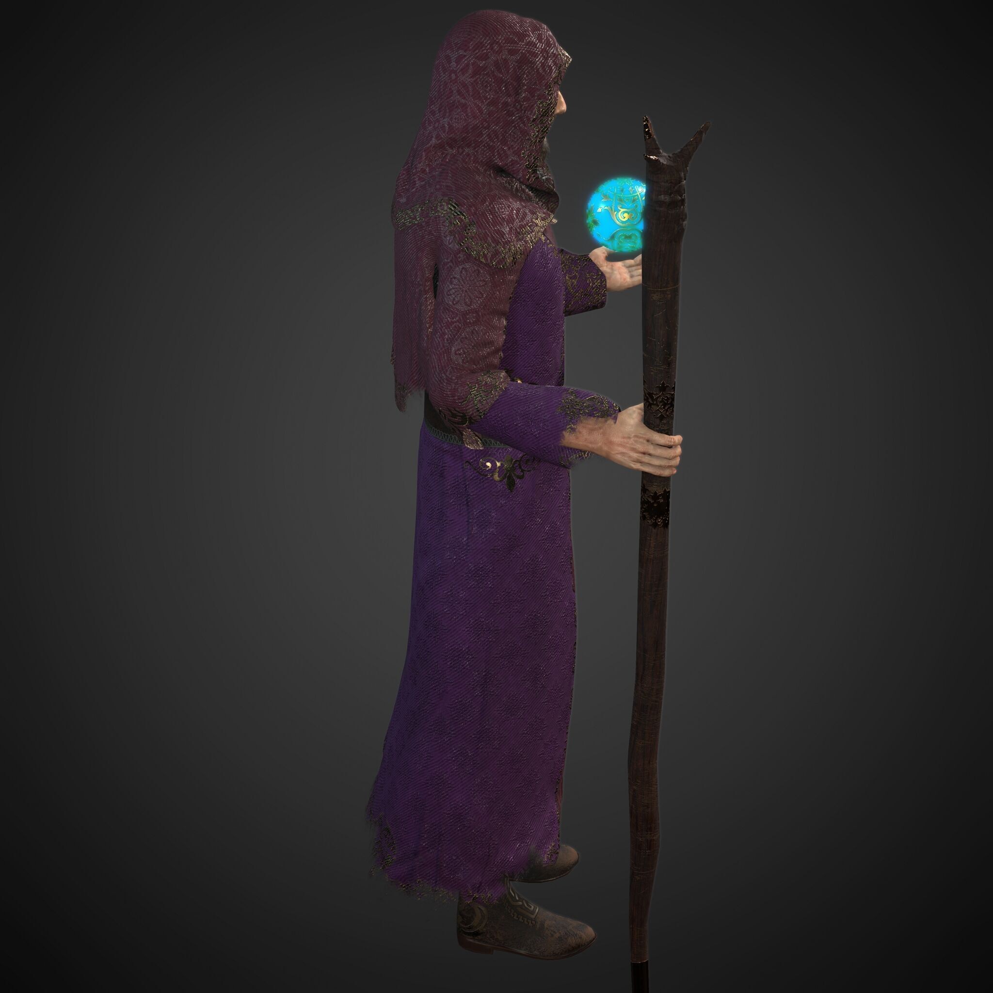 Rigged Fantasy Medieval Character Wizard - Low-Poly Game-Ready 3D Model - View 5