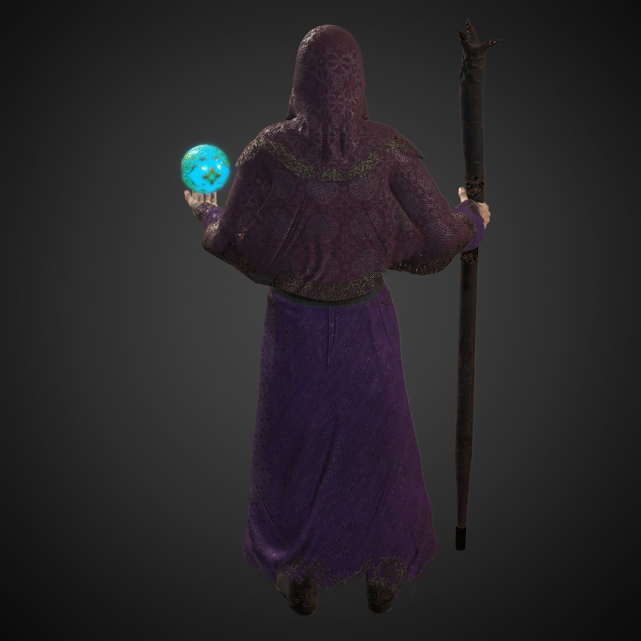Rigged Fantasy Medieval Character Wizard - Low-Poly Game-Ready 3D Model - View 6