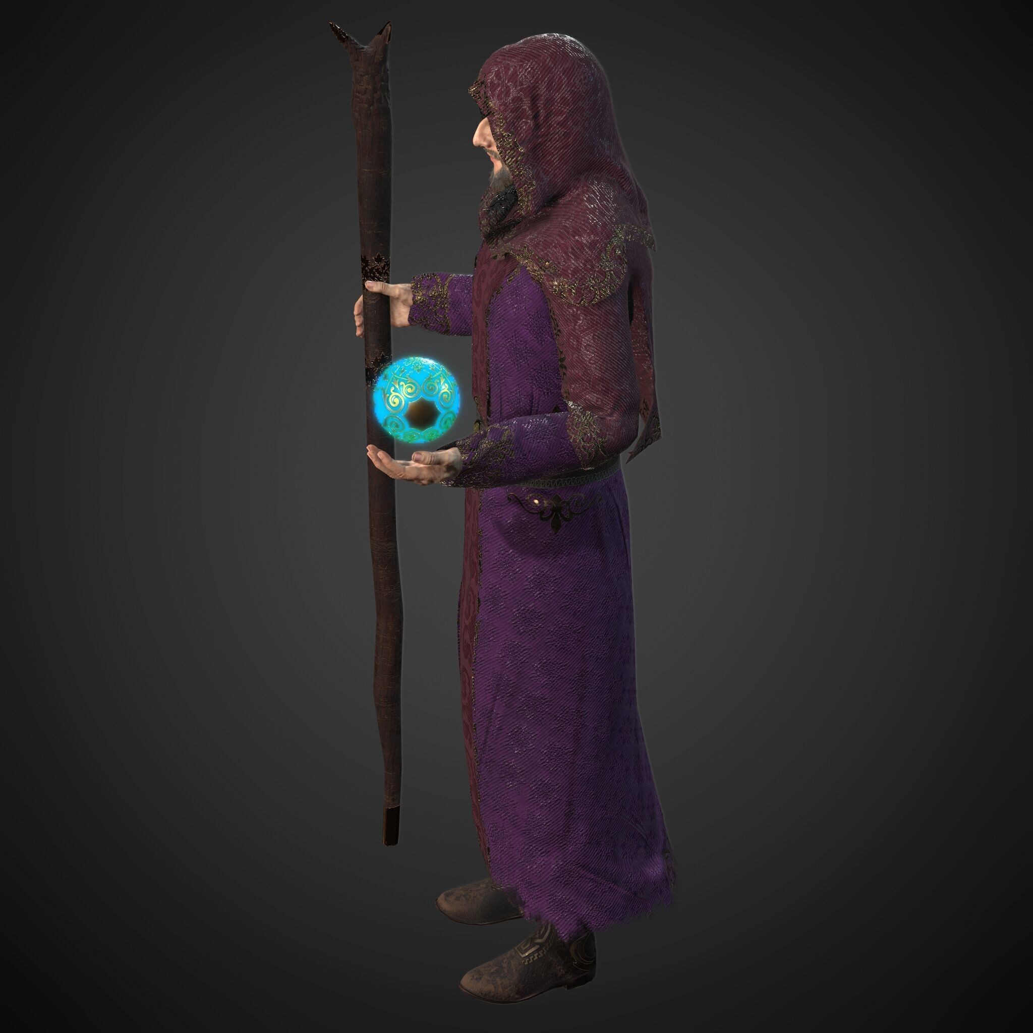 Rigged Fantasy Medieval Character Wizard - Low-Poly Game-Ready 3D Model - View 7