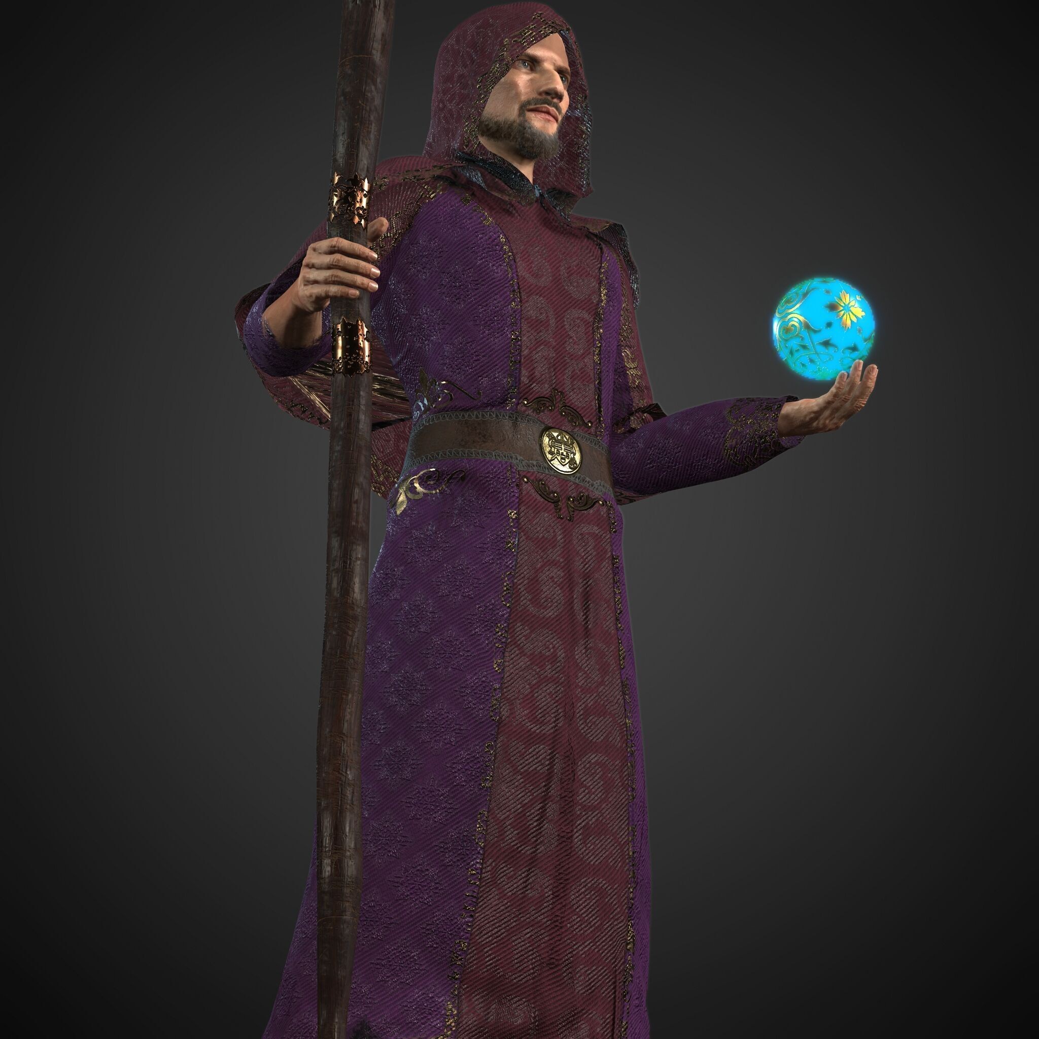 Rigged Fantasy Medieval Character Wizard - Low-Poly Game-Ready 3D Model - View 8
