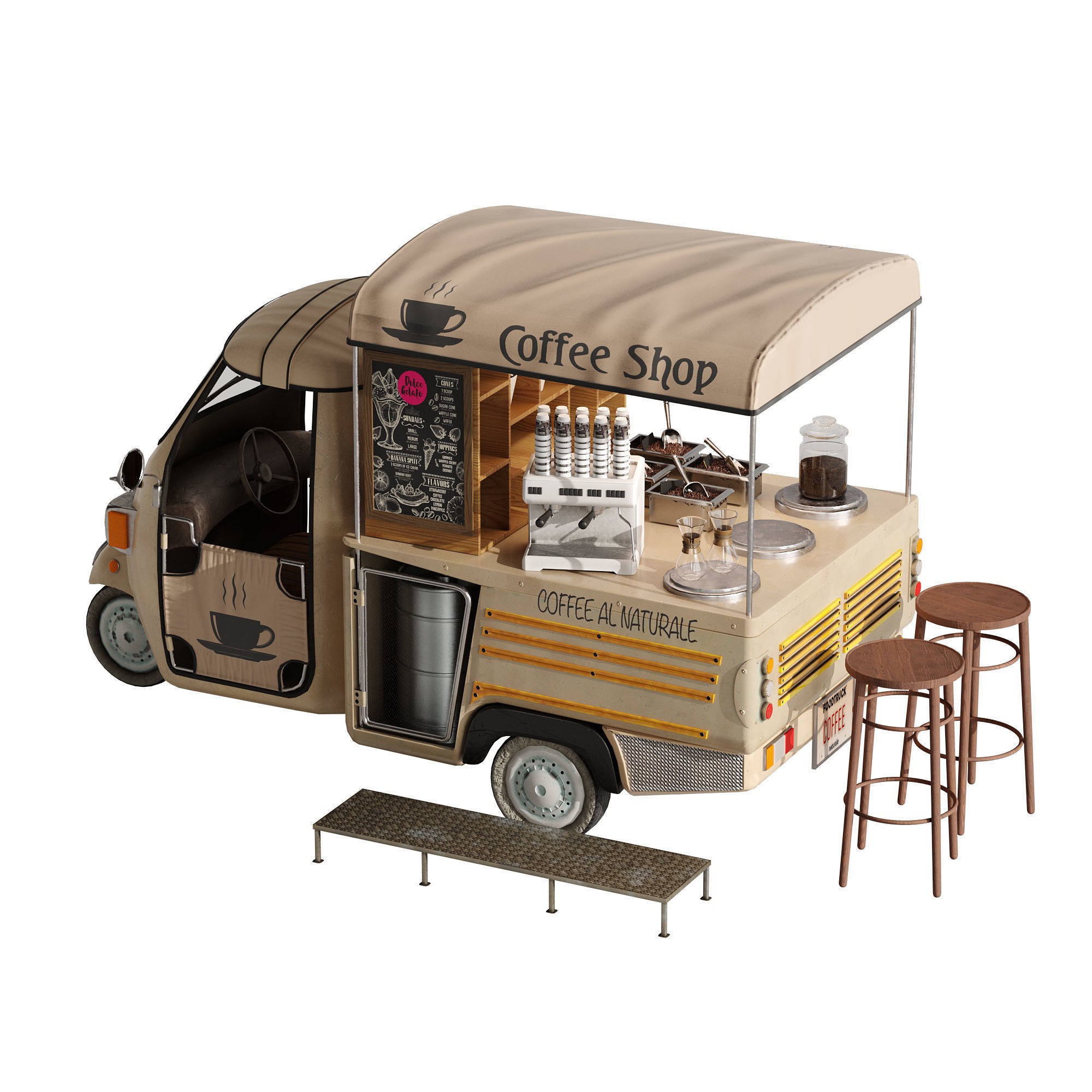 Foodtruck Coffee - Game-Ready 3D Model - View 9