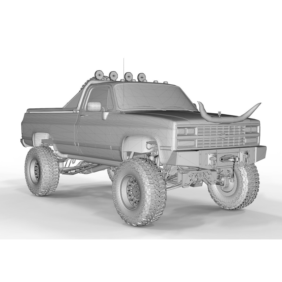 Chevrolet C10 Truck 1980 3D Model – High Poly Game Asset, FBX, OBJ, Blender - View 11