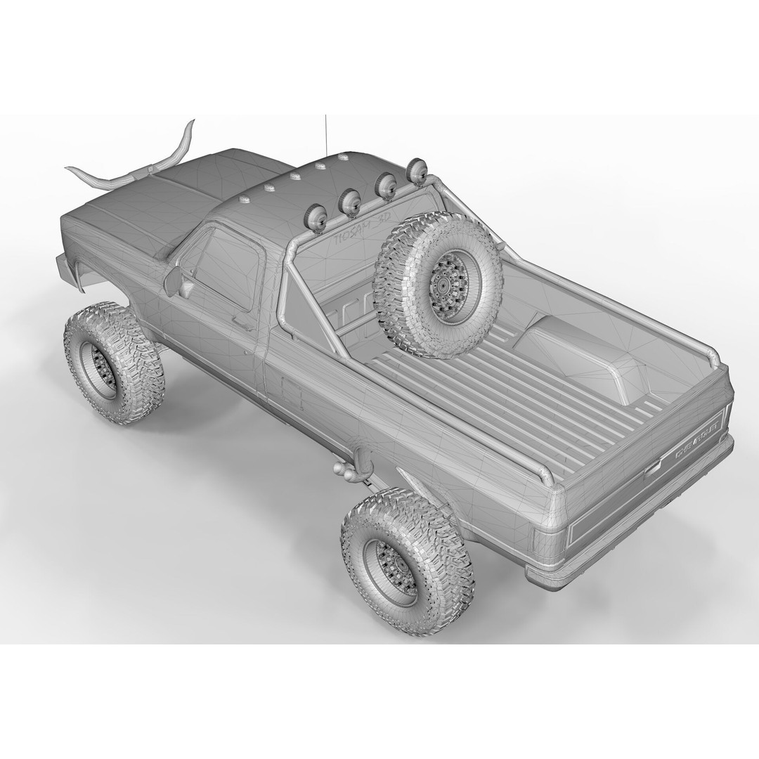 Chevrolet C10 Truck 1980 3D Model – High Poly Game Asset, FBX, OBJ, Blender - View 12