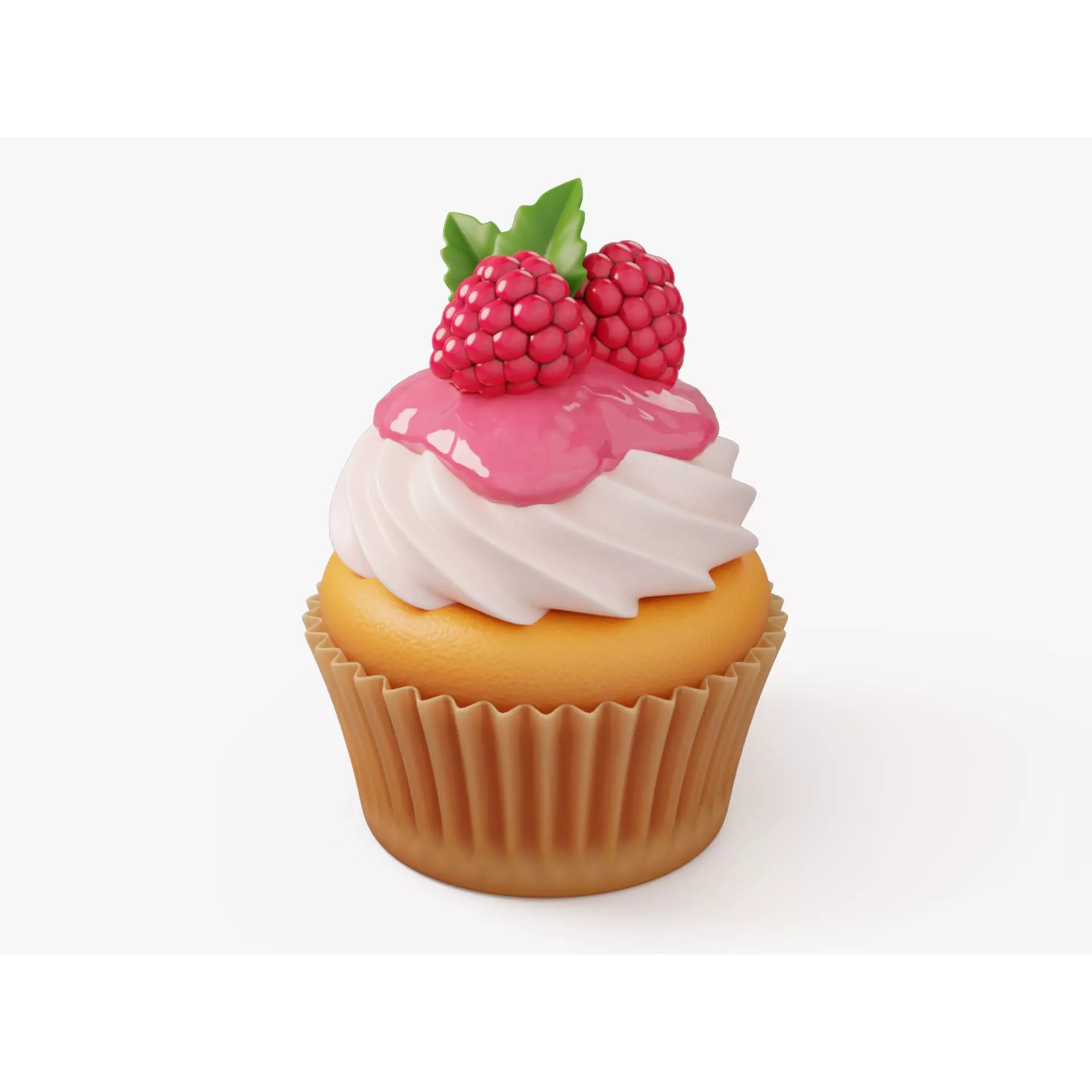 Raspberry Cupcake with Glaze - Game-Ready 3D Model - View 2