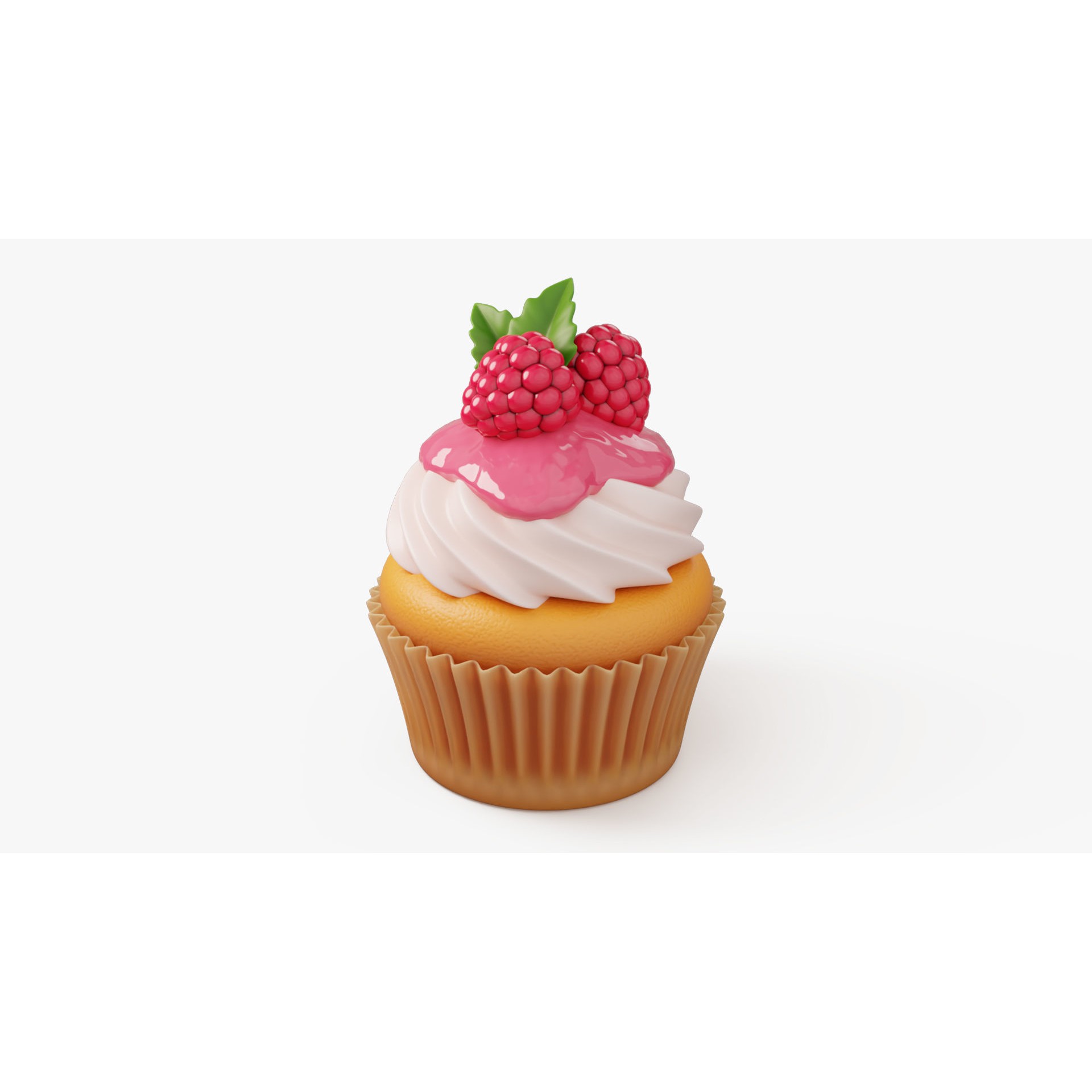 Raspberry Cupcake with Glaze - Game-Ready 3D Model - View 3