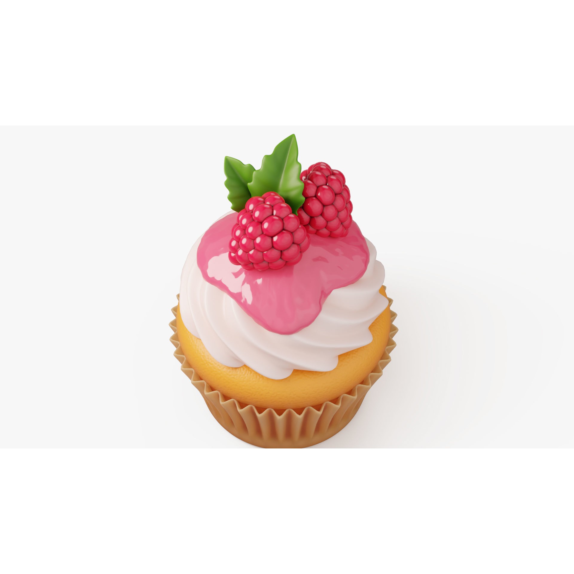 Raspberry Cupcake with Glaze - Game-Ready 3D Model - View 5