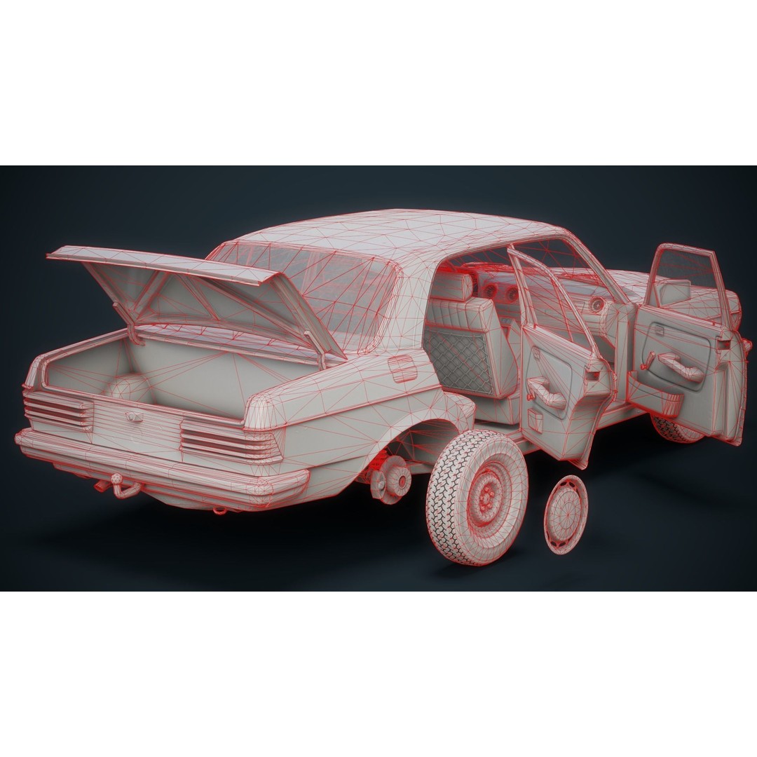 Old Classic Sedan 3D Model – Low Poly Vehicle, PBR Textures, FBX - View 27