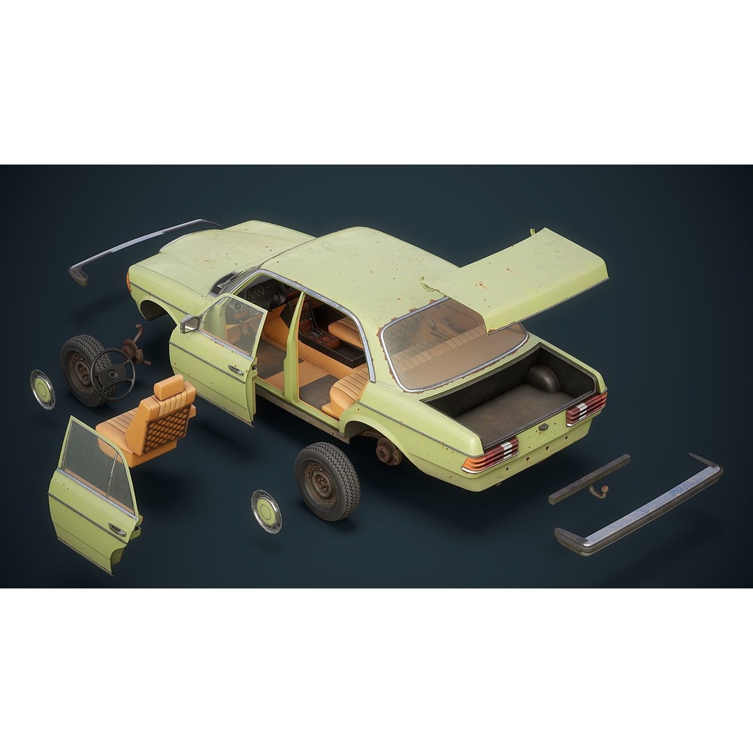 Old Classic Sedan 3D Model – Low Poly Vehicle, PBR Textures, FBX - View 29