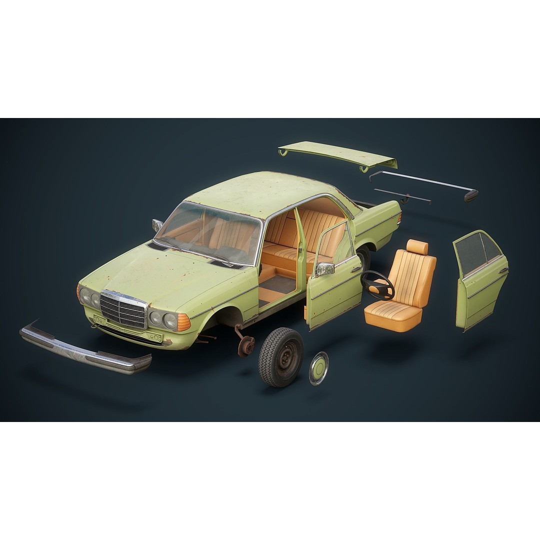 Old Classic Sedan 3D Model – Low Poly Vehicle, PBR Textures, FBX - View 30