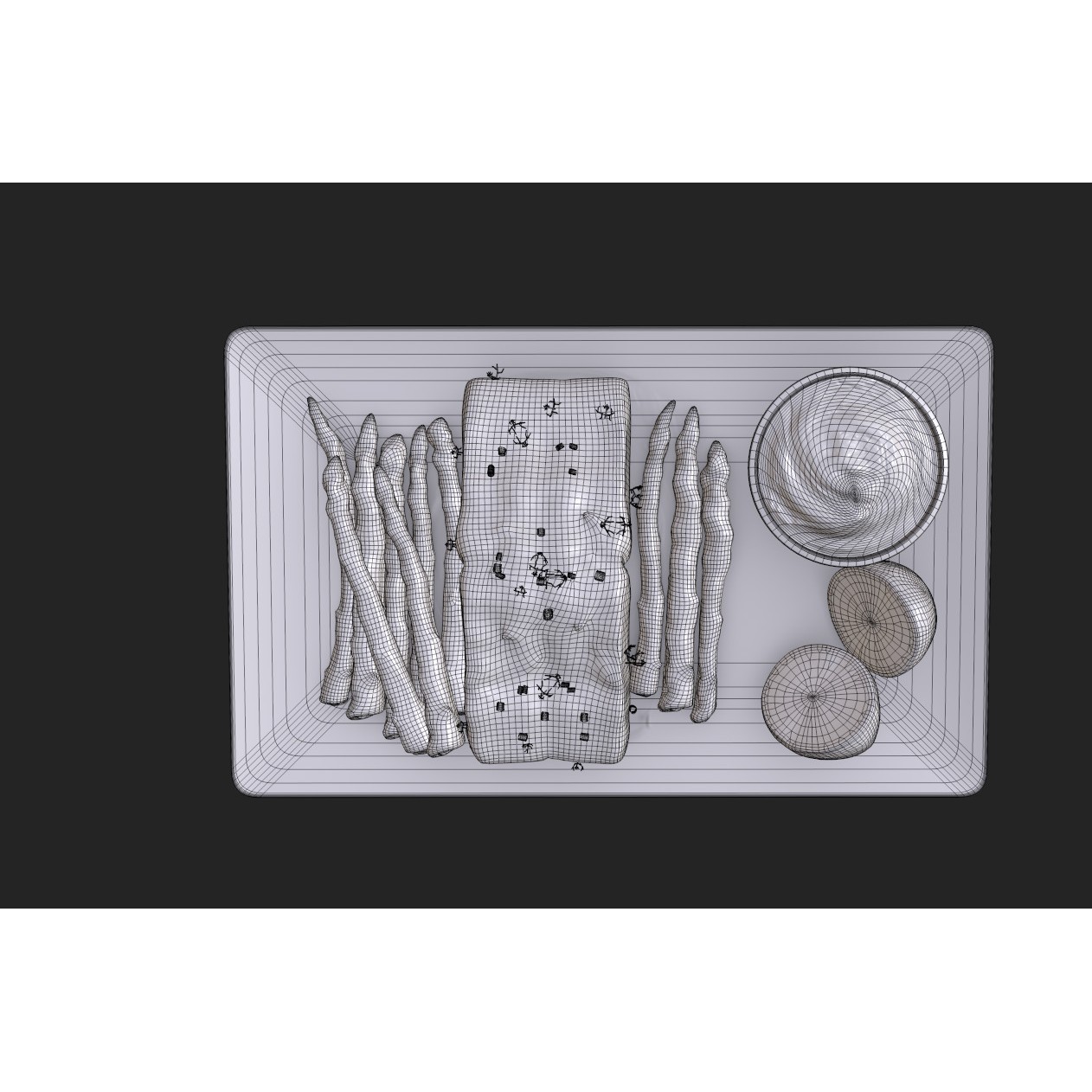 Greek Marinated Salmon Steak with Asparagus - Low-Poly 3D Model