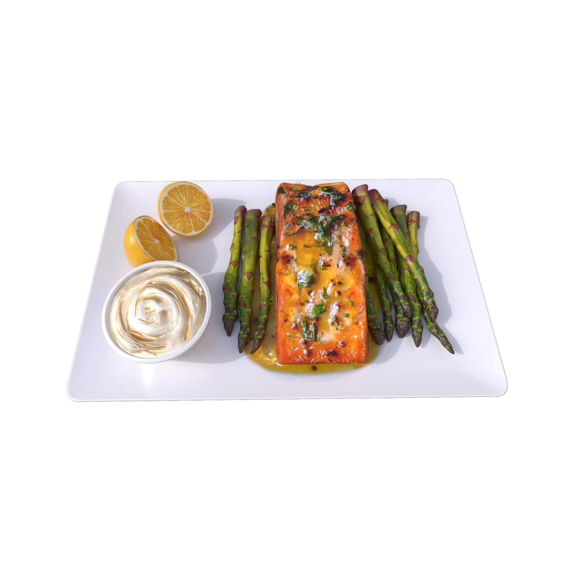 Greek Marinated Salmon Steak with Asparagus - Low-Poly 3D Model - View 10