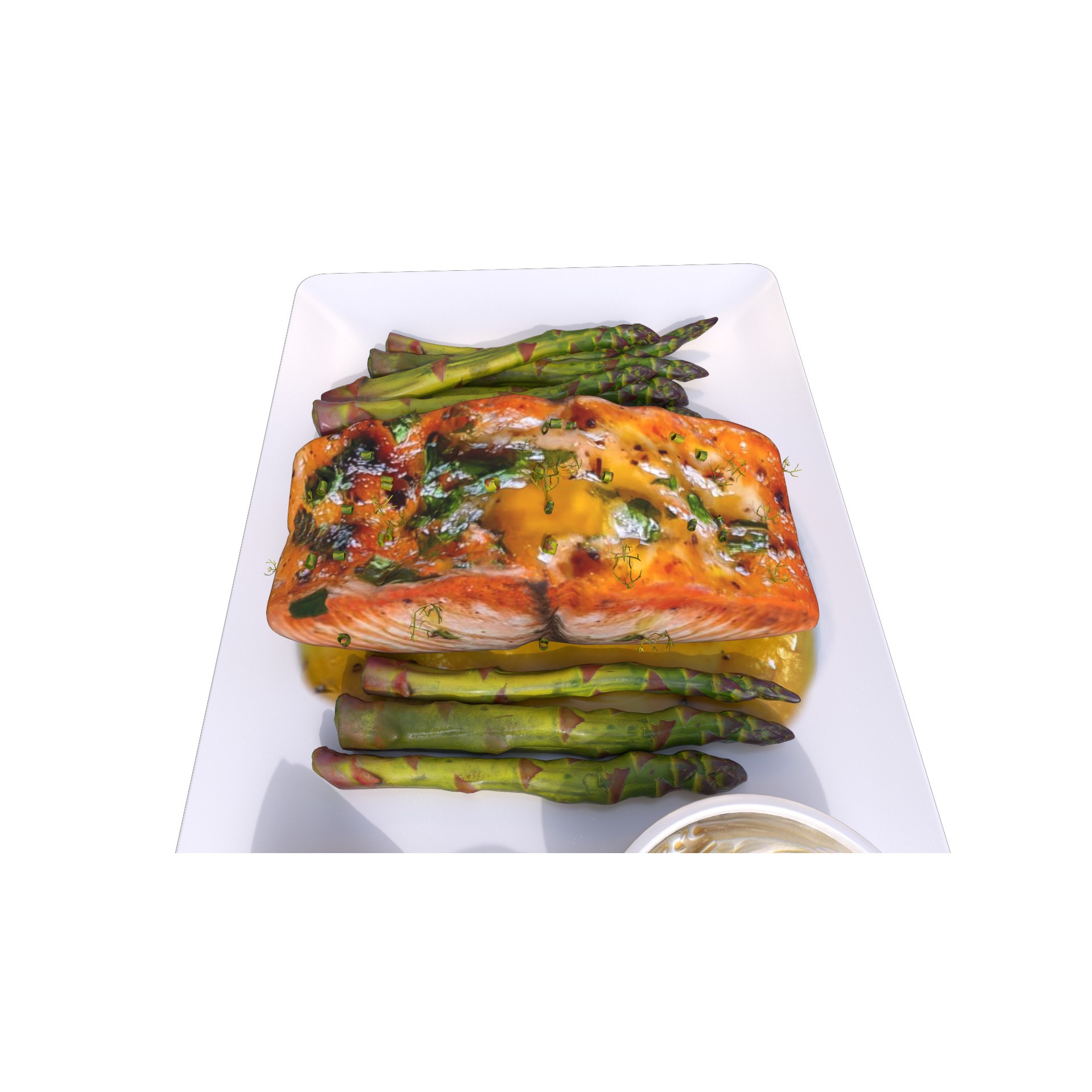 Greek Marinated Salmon Steak with Asparagus - Low-Poly 3D Model - View 11