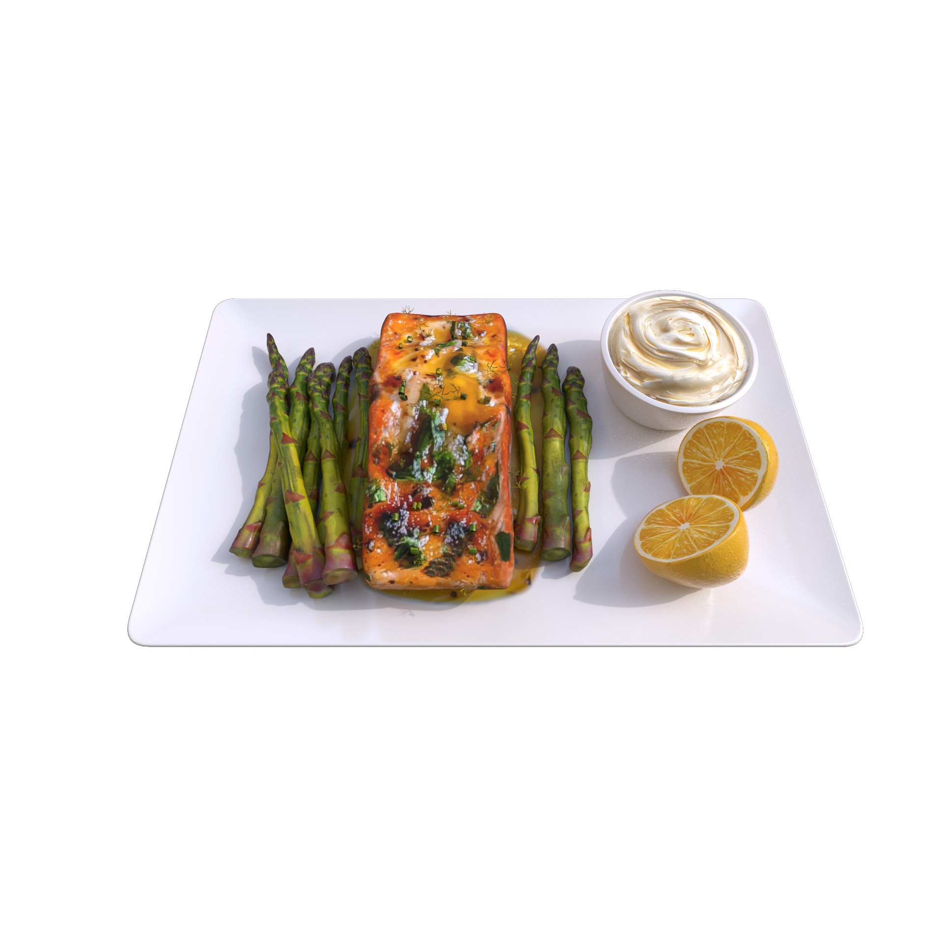 Greek Marinated Salmon Steak with Asparagus - Low-Poly 3D Model - View 12
