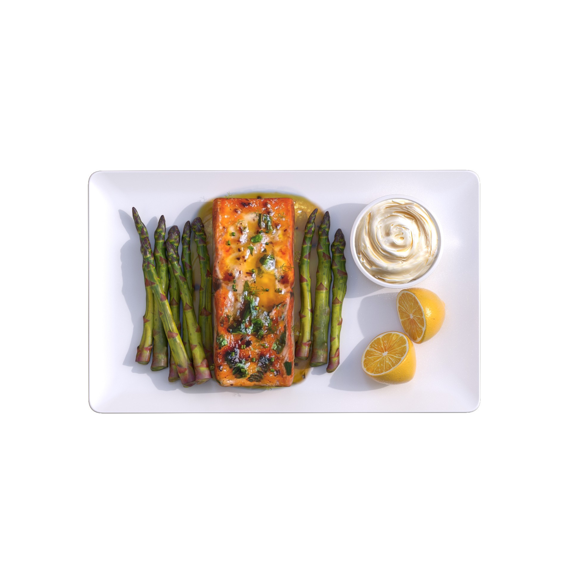 Greek Marinated Salmon Steak with Asparagus - Low-Poly 3D Model - View 13