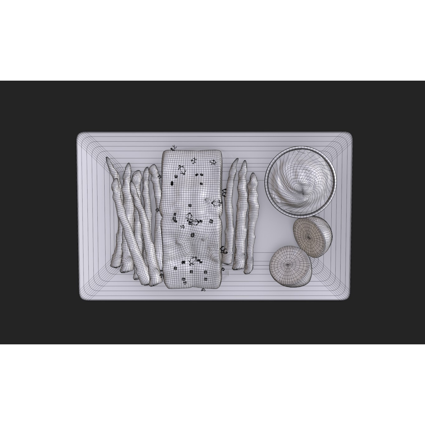 Greek Marinated Salmon Steak with Asparagus - Low-Poly 3D Model - View 19