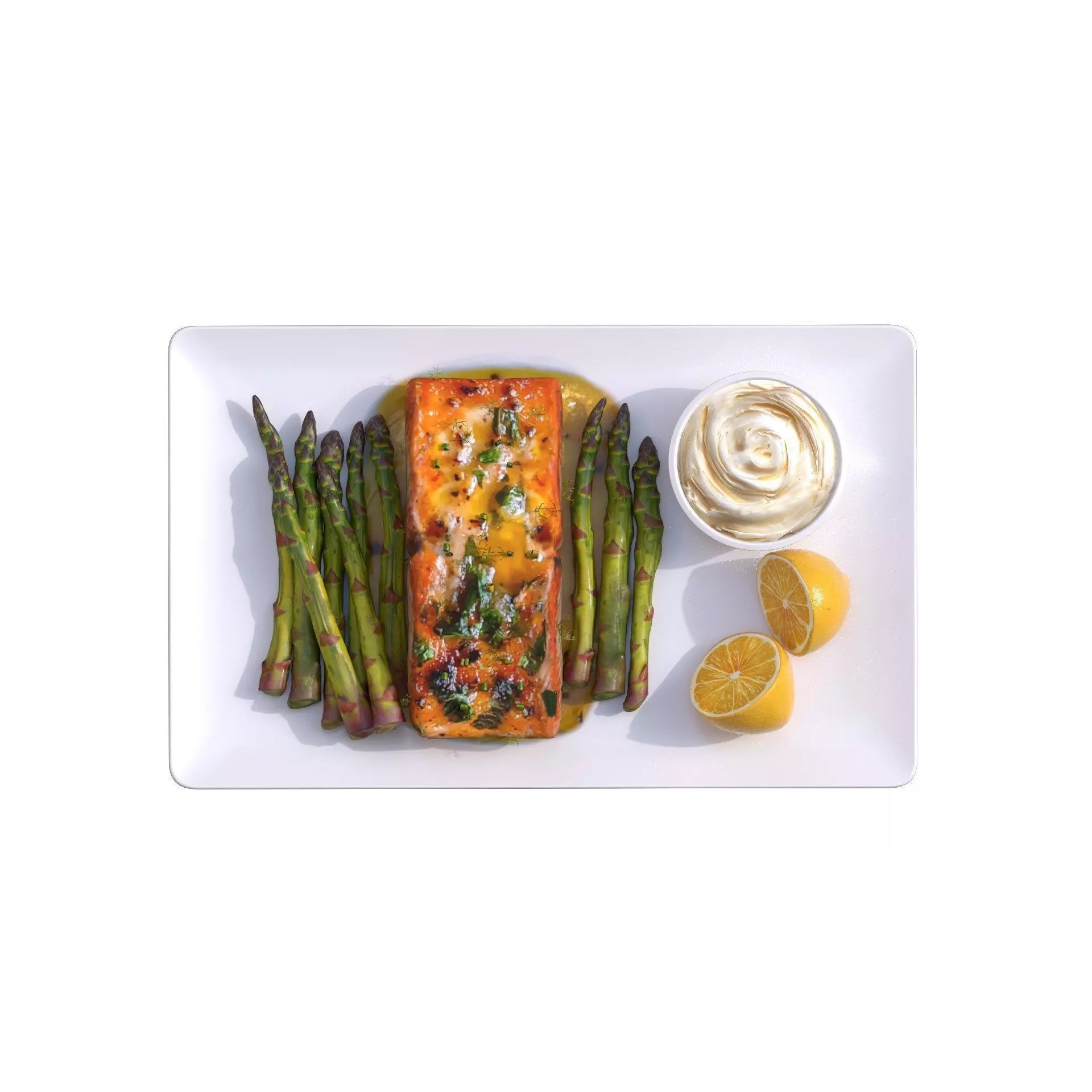 Greek Marinated Salmon Steak with Asparagus - Low-Poly 3D Model - View 2