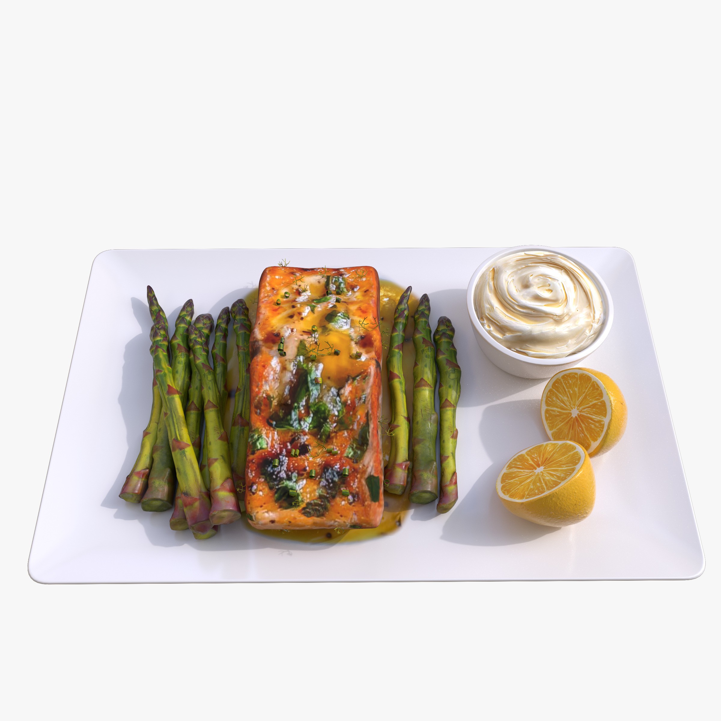 Greek Marinated Salmon Steak with Asparagus - Low-Poly 3D Model - View 20
