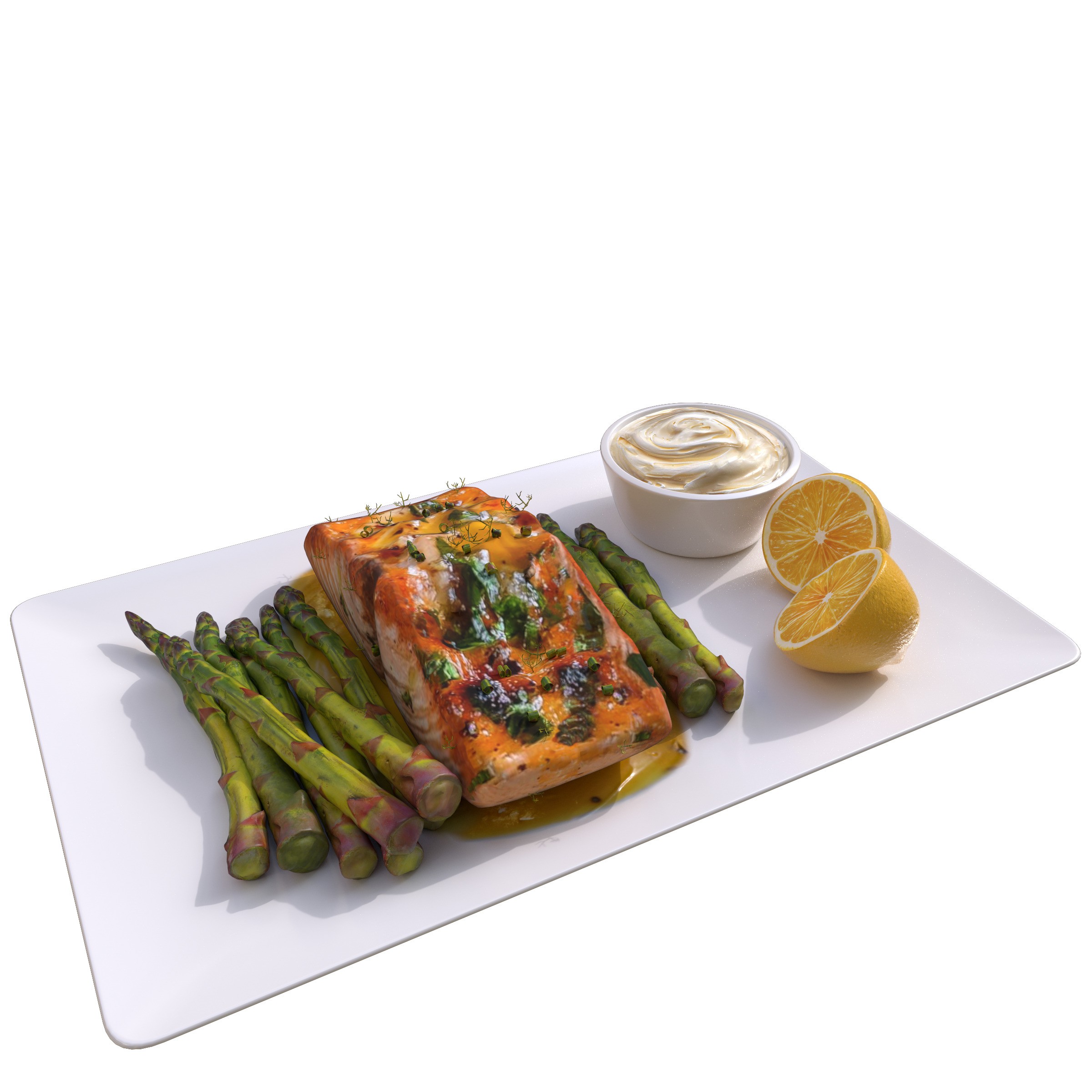 Greek Marinated Salmon Steak with Asparagus - Low-Poly 3D Model - View 22