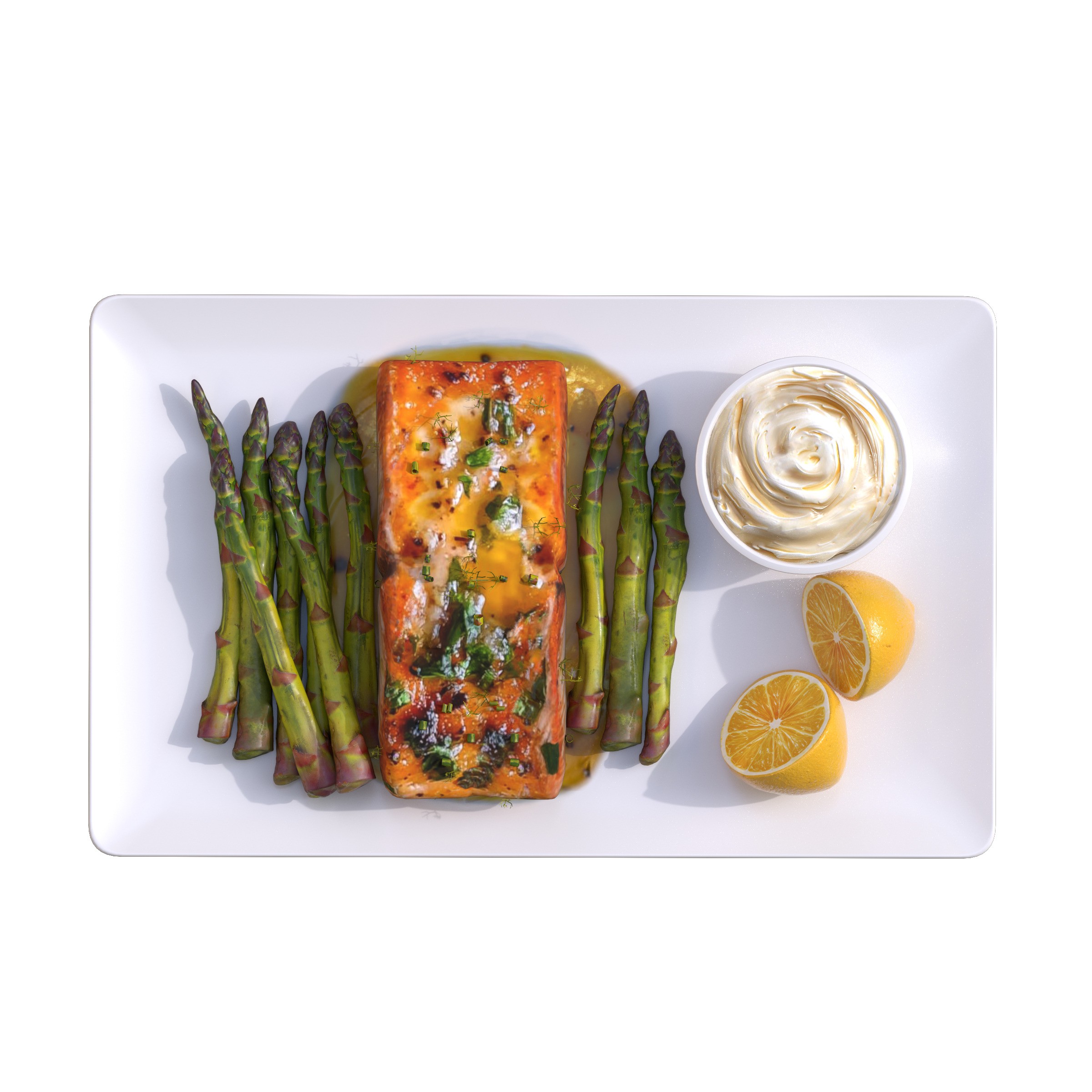 Greek Marinated Salmon Steak with Asparagus - Low-Poly 3D Model - View 3