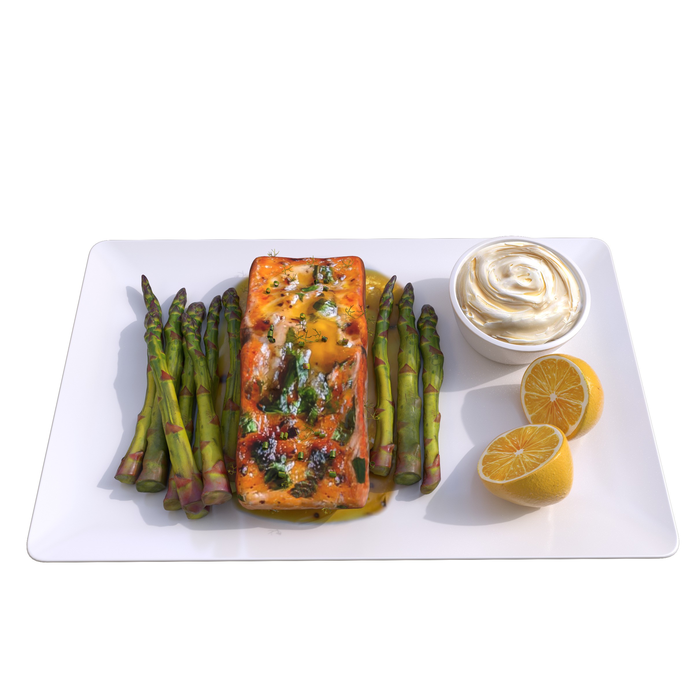 Greek Marinated Salmon Steak with Asparagus - Low-Poly 3D Model - View 4