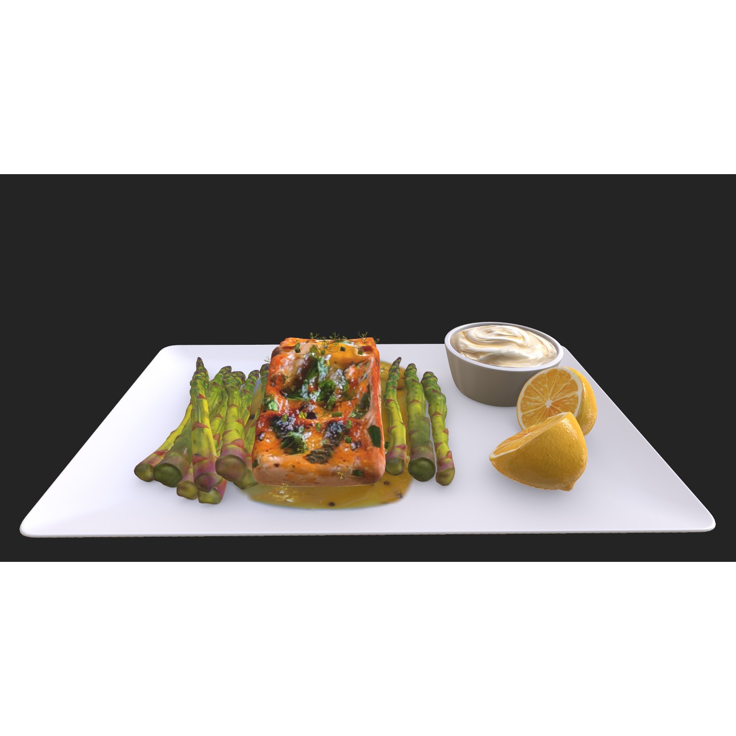 Greek Marinated Salmon Steak with Asparagus - Low-Poly 3D Model - View 5