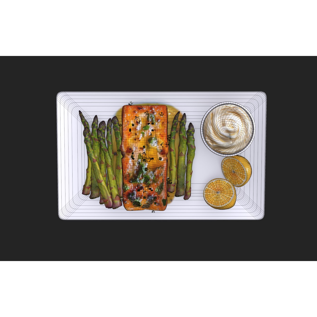Greek Marinated Salmon Steak with Asparagus - Low-Poly 3D Model - View 7