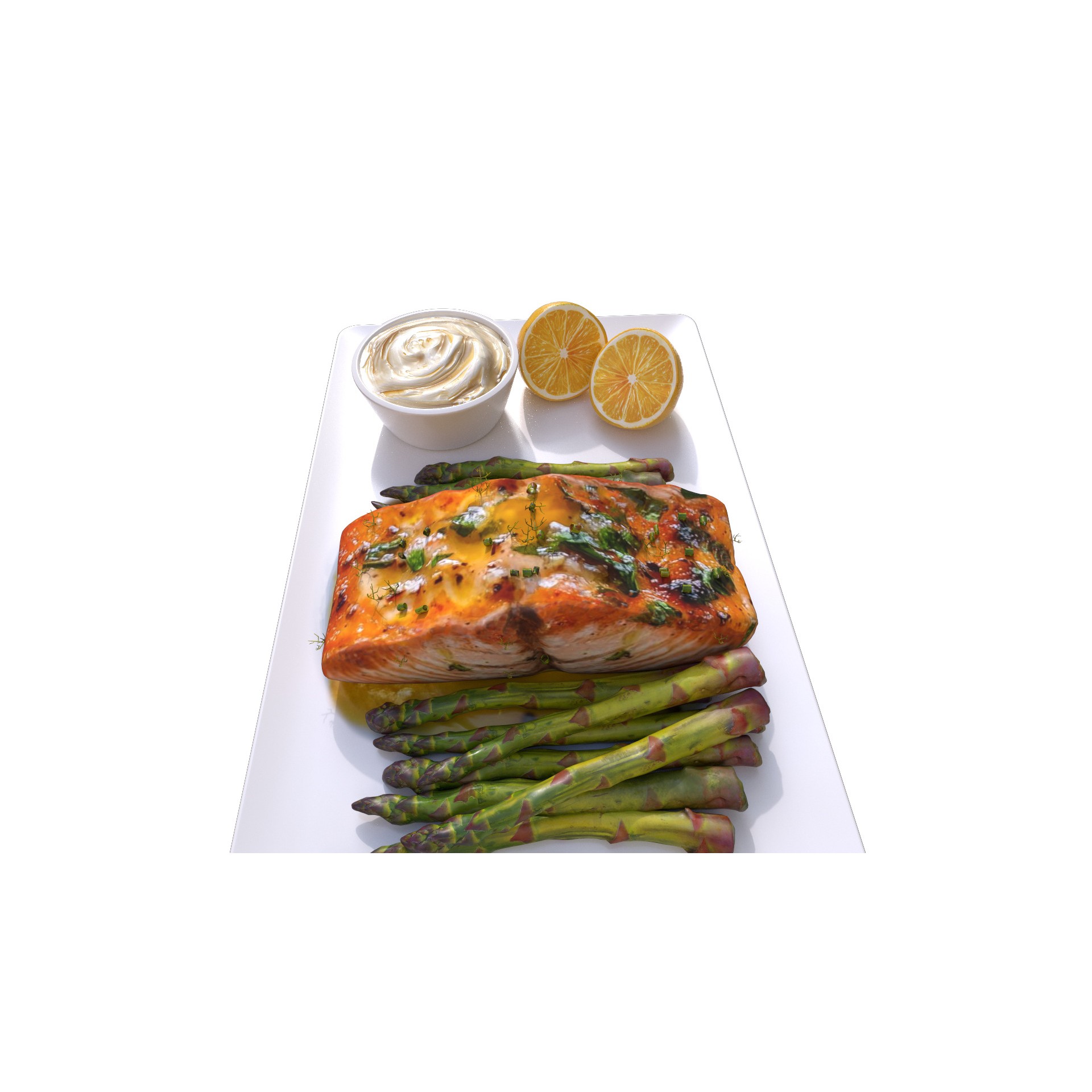 Greek Marinated Salmon Steak with Asparagus - Low-Poly 3D Model - View 8