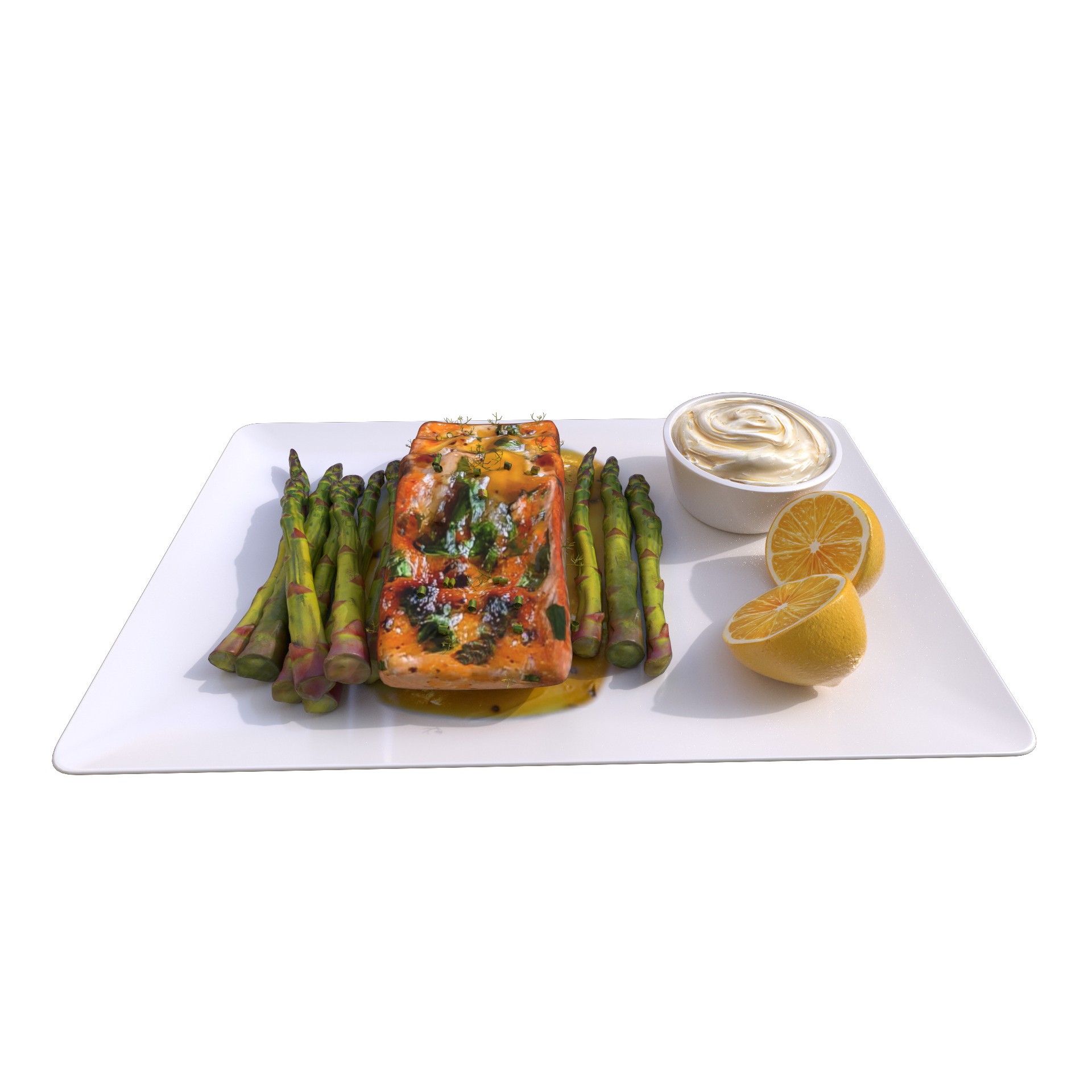 Greek Marinated Salmon Steak with Asparagus - Low-Poly 3D Model - View 9