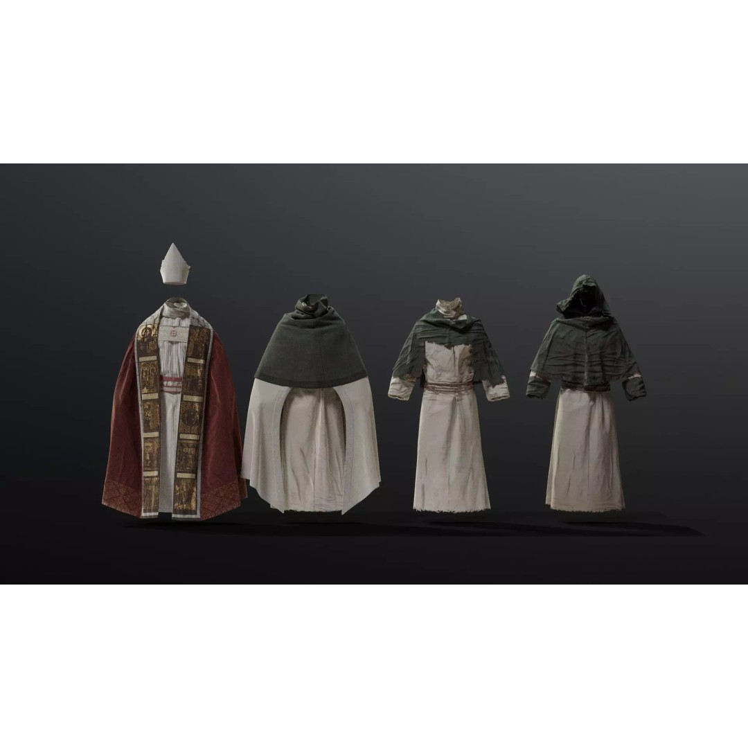 Medieval Religious Character 3D Model – High Poly Archbishop, Priest, and Monks - View 2