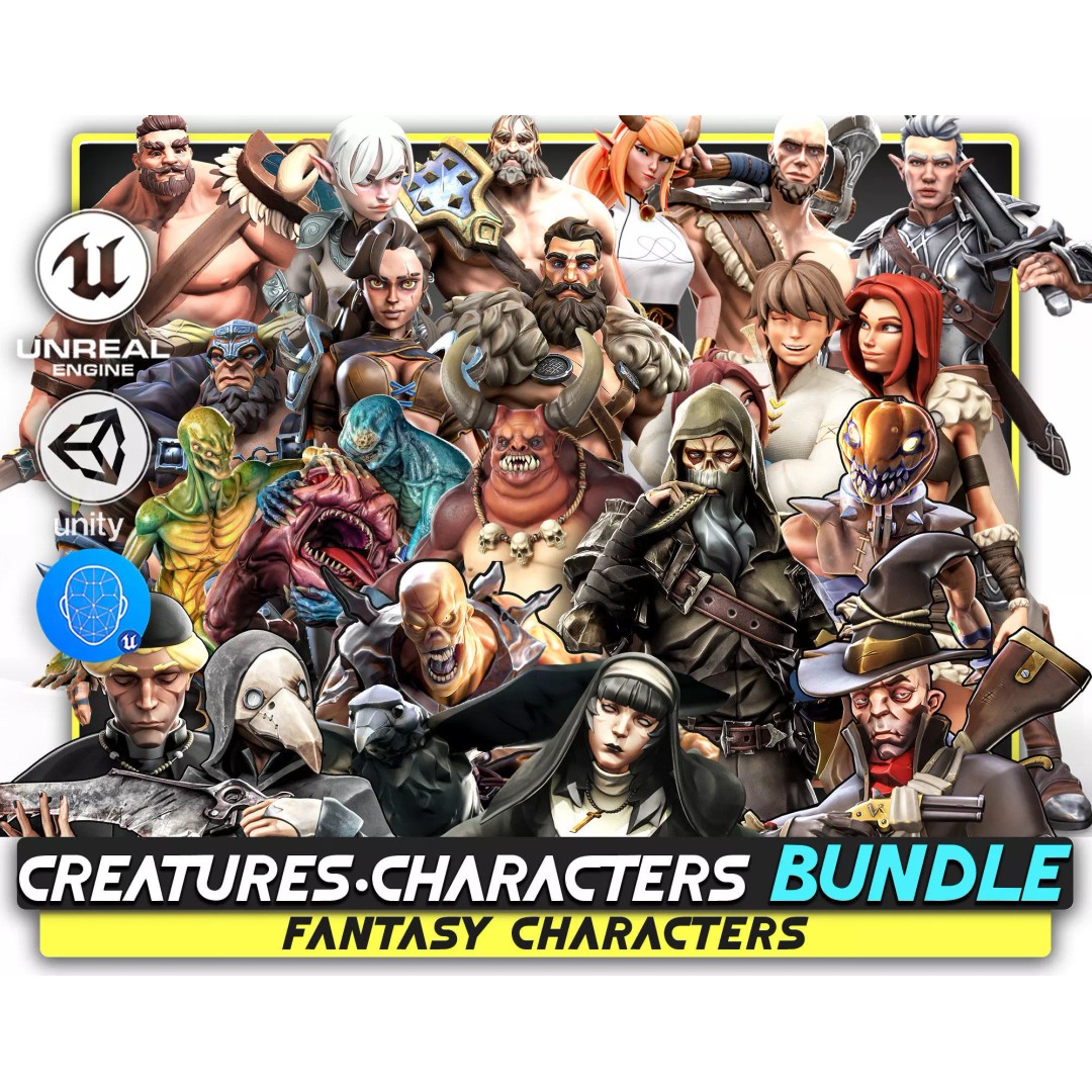 Stylized Fantasy Characters 3D Model – Low Poly Mega Bundle, FBX - View 2