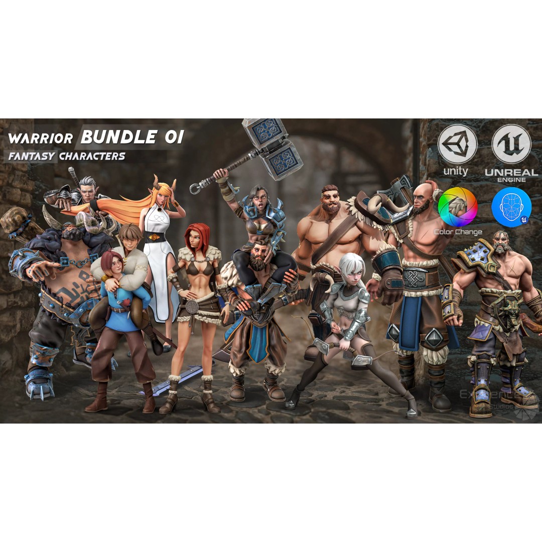 Stylized Fantasy Characters 3D Model – Low Poly Mega Bundle, FBX - View 3