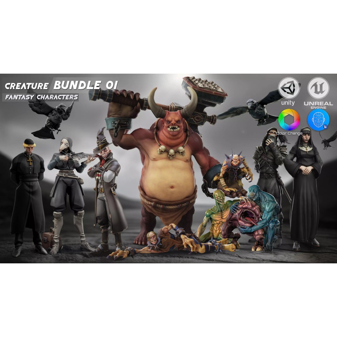 Stylized Fantasy Characters 3D Model – Low Poly Mega Bundle, FBX - View 4