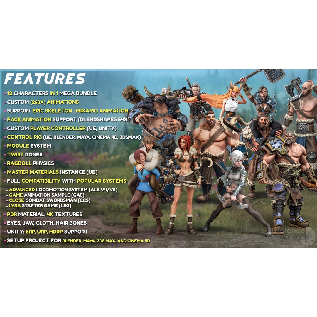 Stylized Fantasy Characters 3D Model – Low Poly Mega Bundle, FBX - View 5