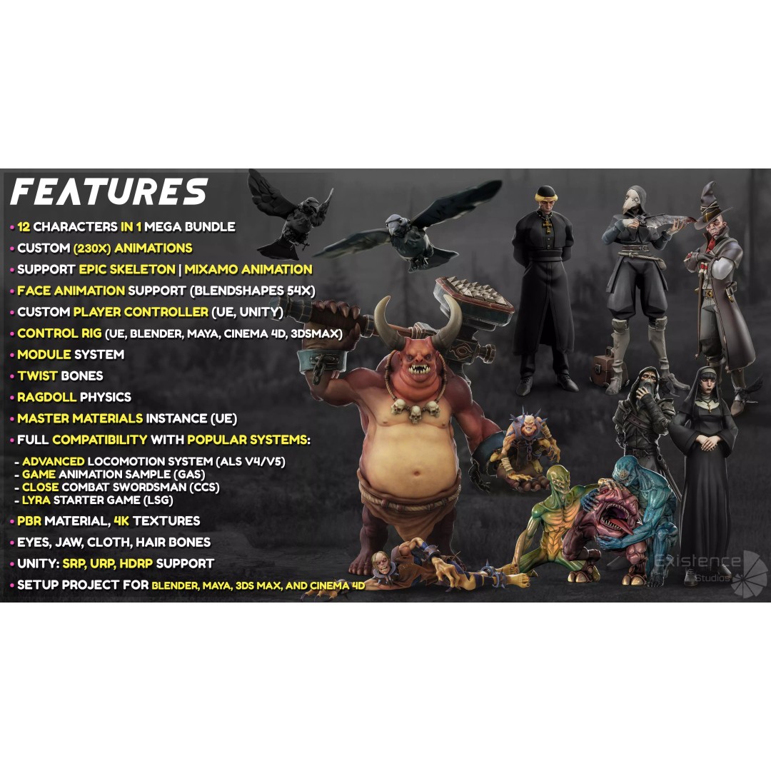 Stylized Fantasy Characters 3D Model – Low Poly Mega Bundle, FBX - View 6