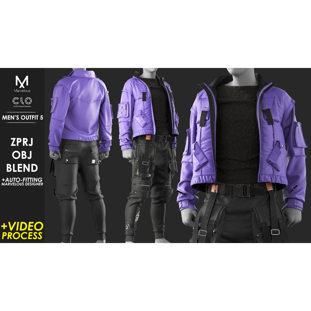Mens Outfit 3D Model – Marvelous Designer Clothing with Textures