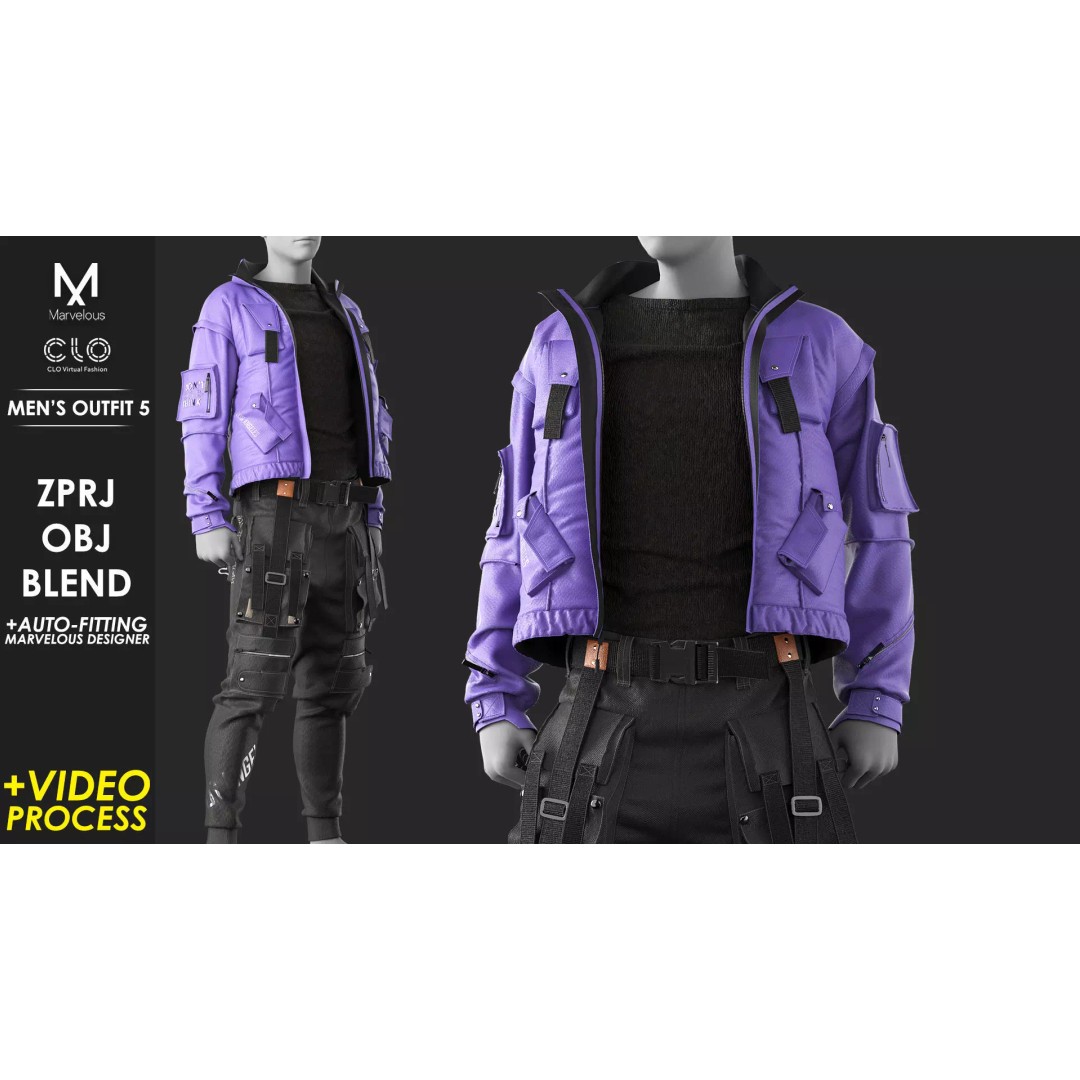 Mens Outfit 3D Model – Marvelous Designer Clothing with Textures - View 2
