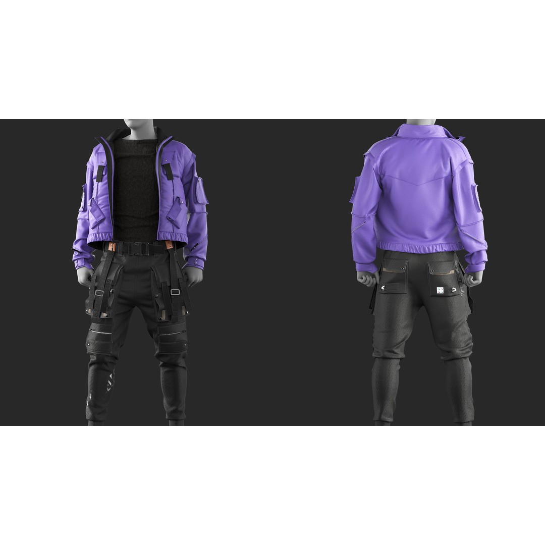 Mens Outfit 3D Model – Marvelous Designer Clothing with Textures - View 3