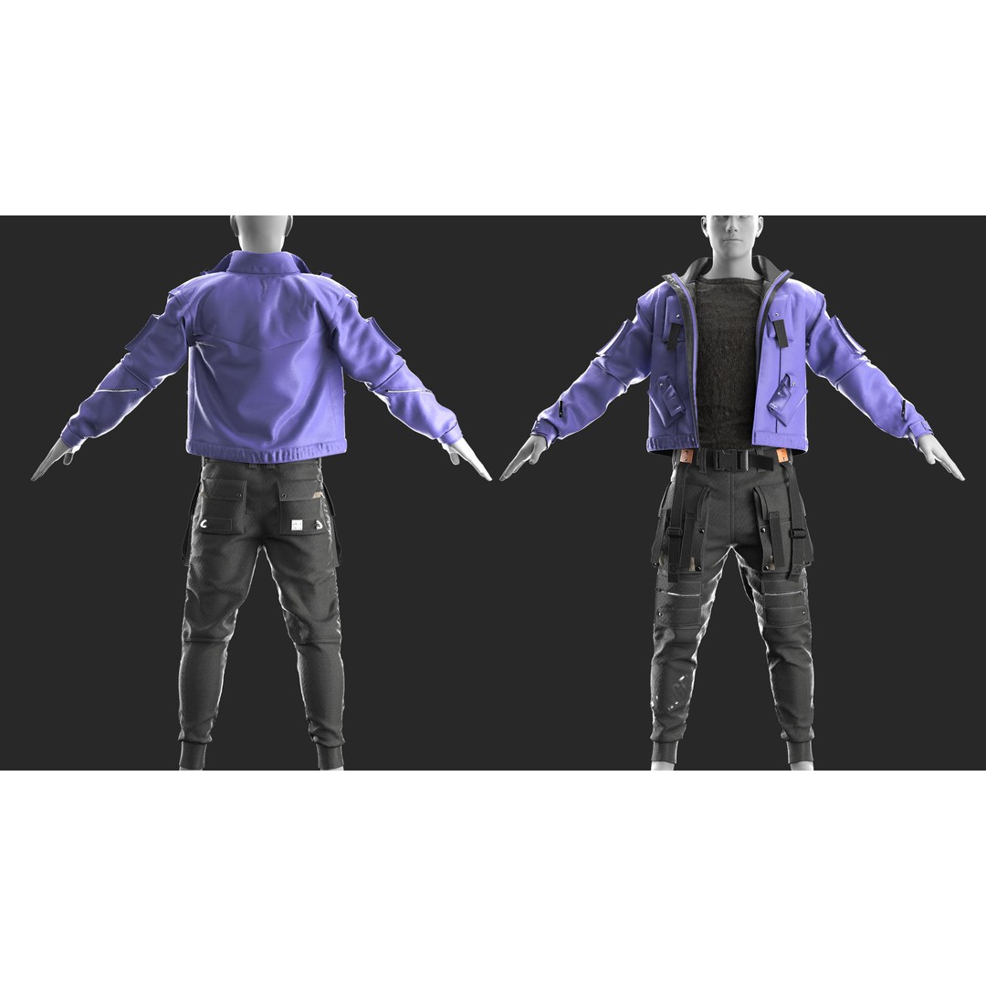 Mens Outfit 3D Model – Marvelous Designer Clothing with Textures - View 4