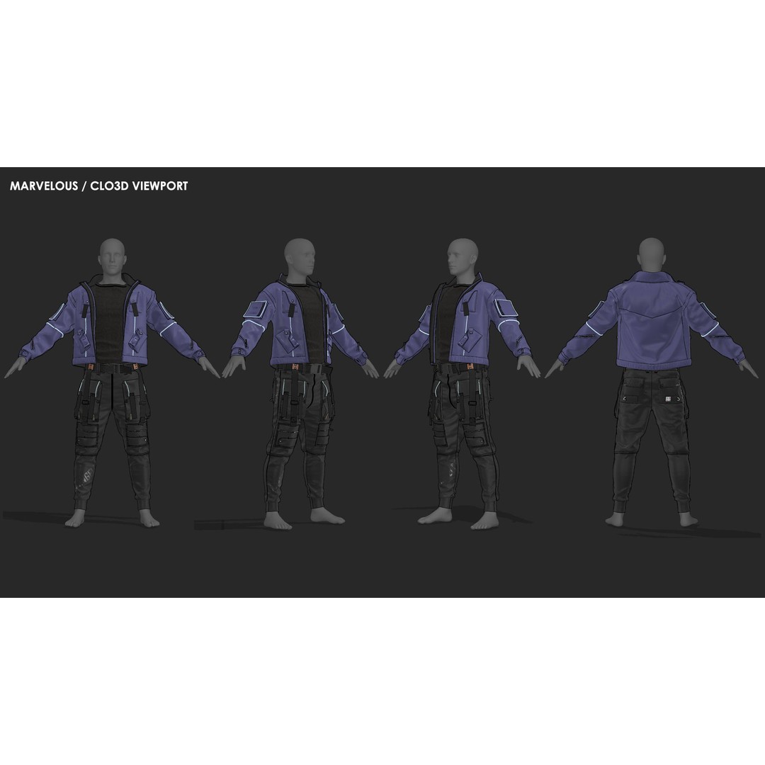 Mens Outfit 3D Model – Marvelous Designer Clothing with Textures - View 6