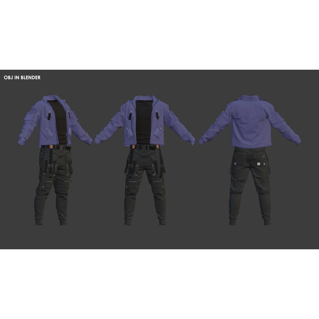 Mens Outfit 3D Model – Marvelous Designer Clothing with Textures - View 9