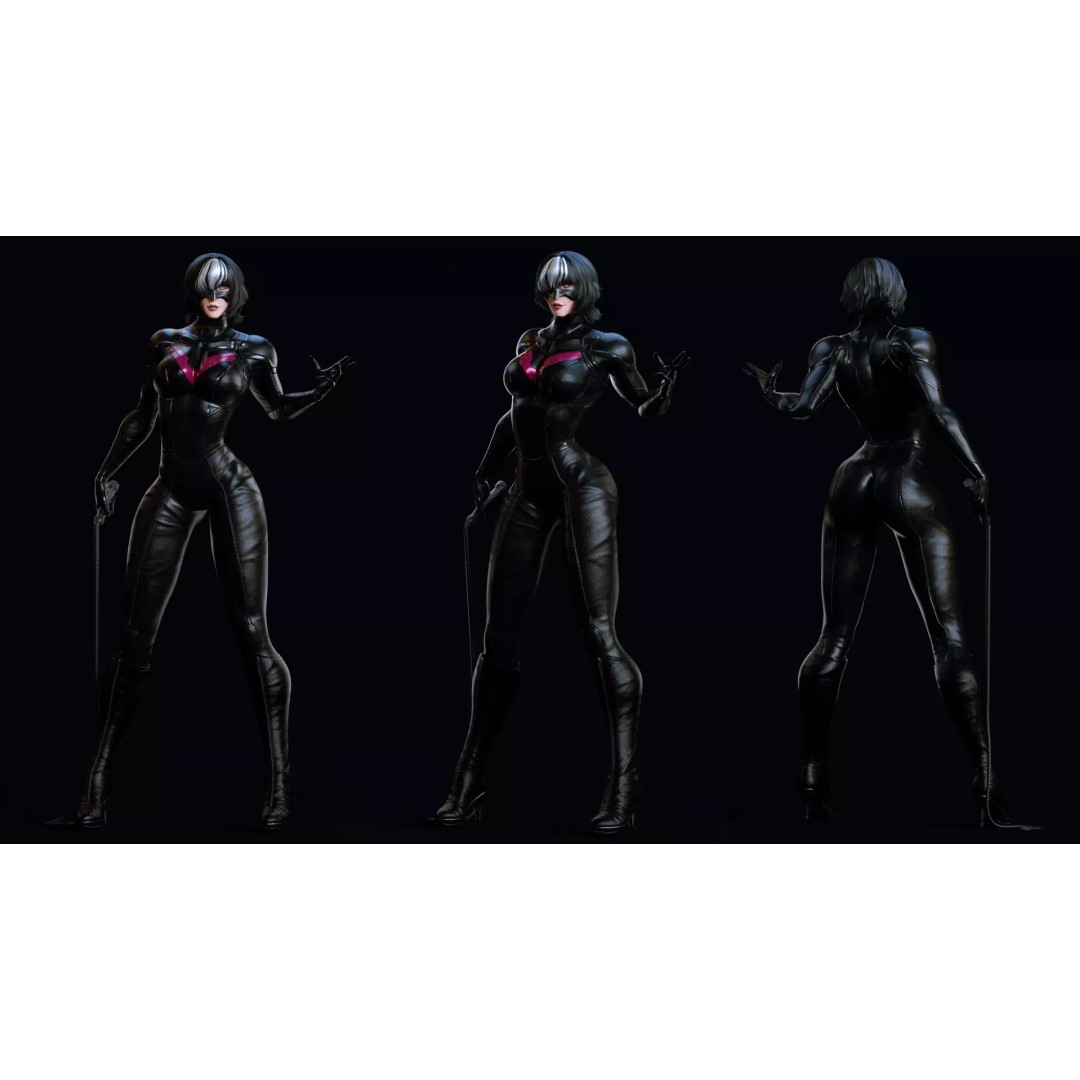 Black Mirage 3D Model – Low Poly Female Superhero, Rigged FBX - View 12