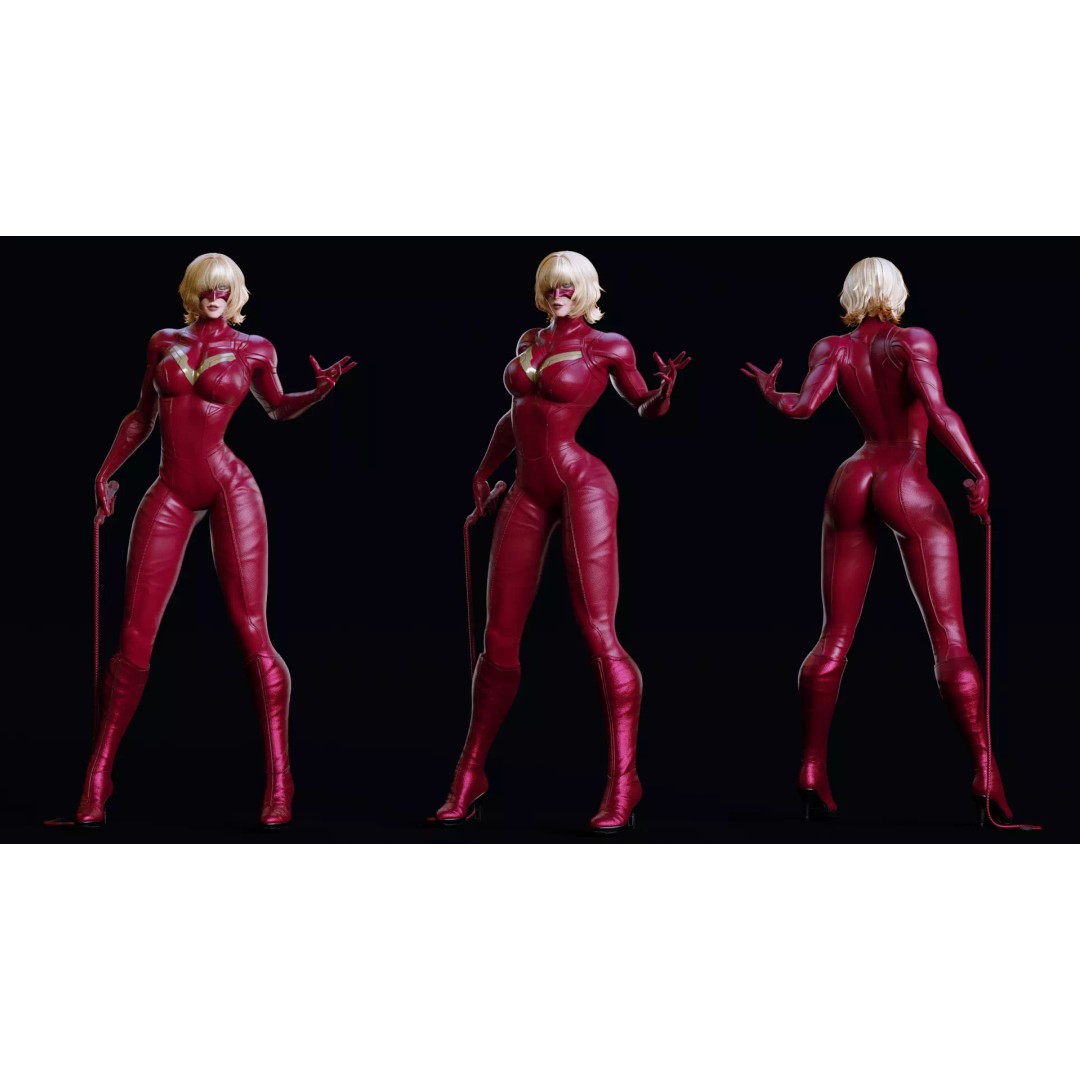 Black Mirage 3D Model – Low Poly Female Superhero, Rigged FBX - View 13