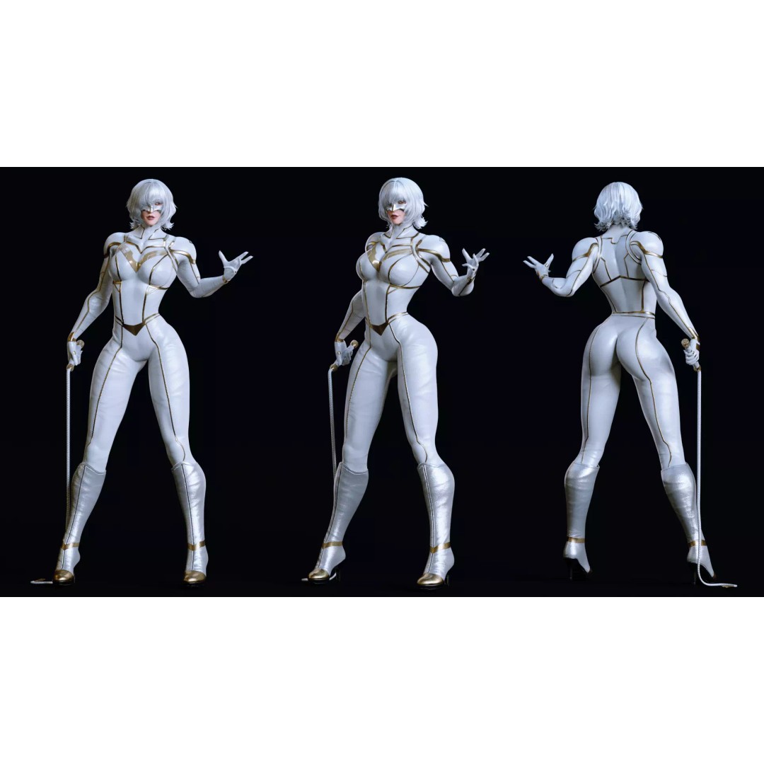 Black Mirage 3D Model – Low Poly Female Superhero, Rigged FBX - View 14