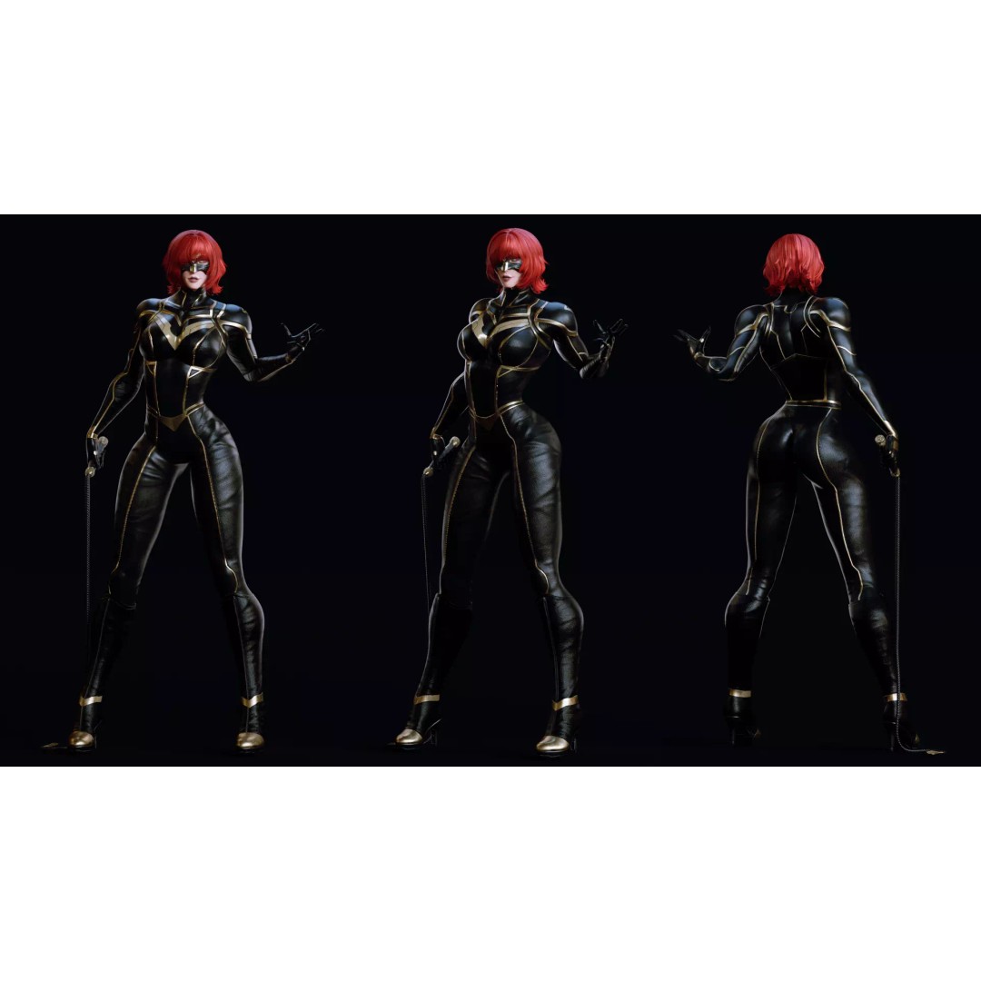 Black Mirage 3D Model – Low Poly Female Superhero, Rigged FBX - View 15