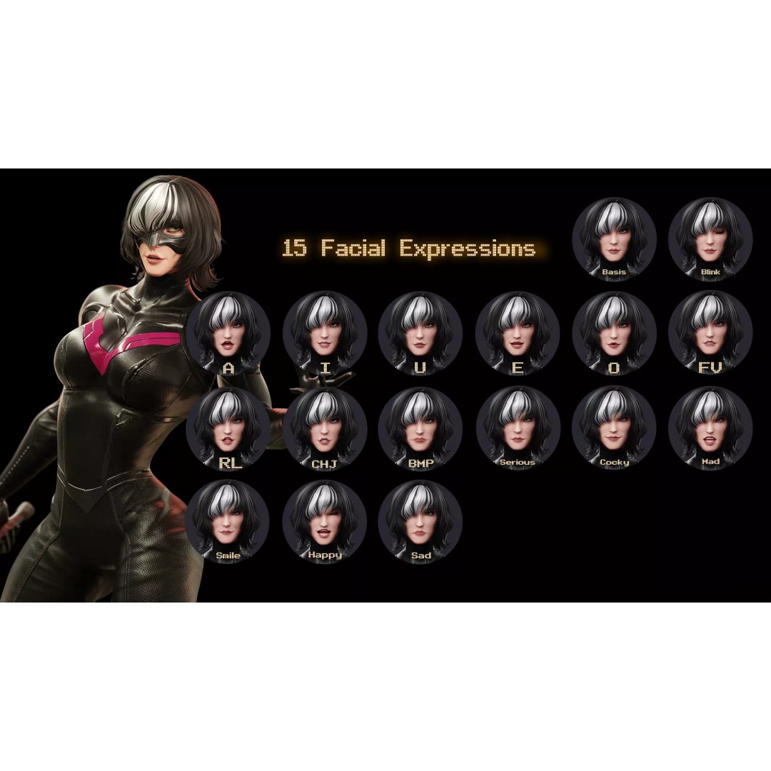 Black Mirage 3D Model – Low Poly Female Superhero, Rigged FBX - View 18