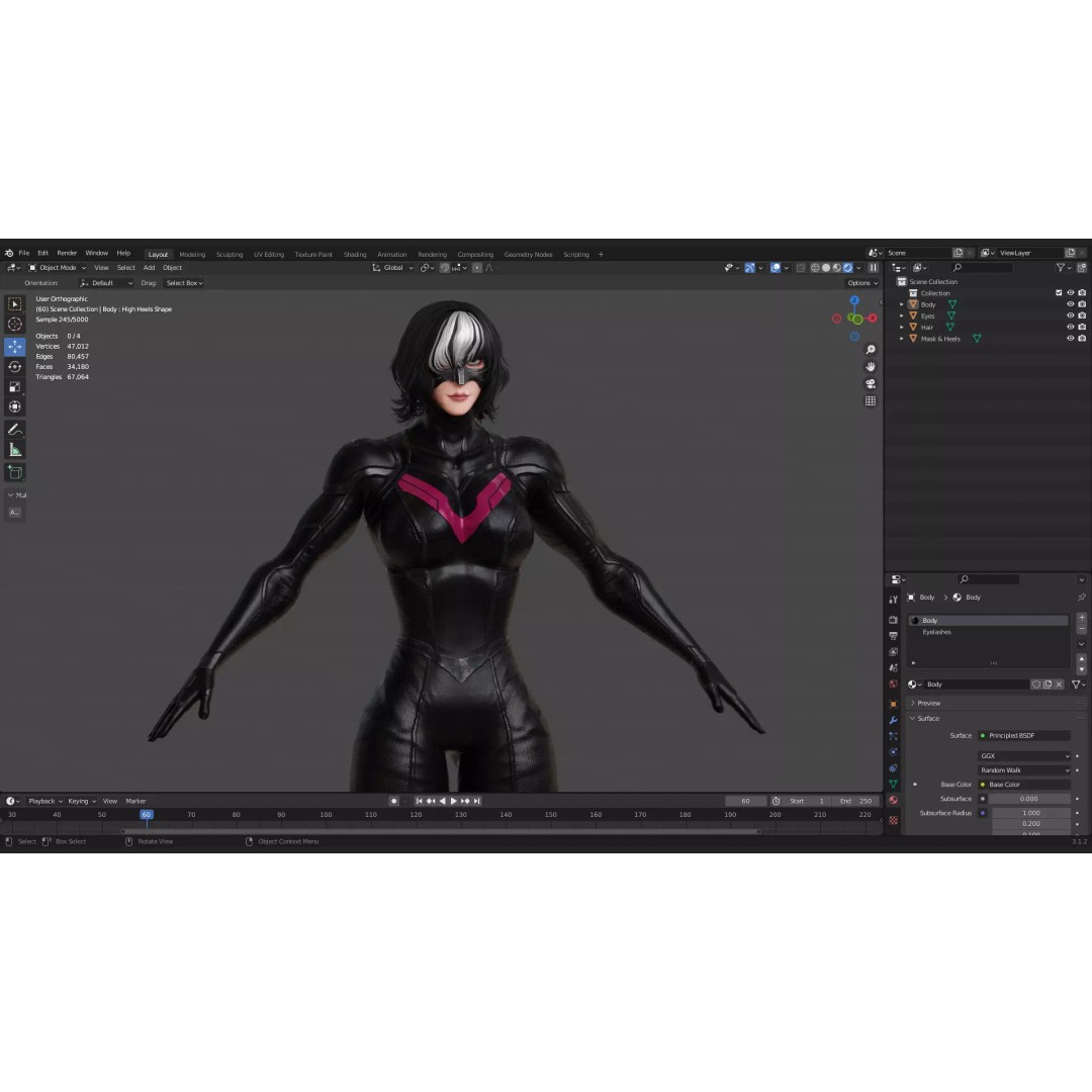 Black Mirage 3D Model – Low Poly Female Superhero, Rigged FBX - View 19