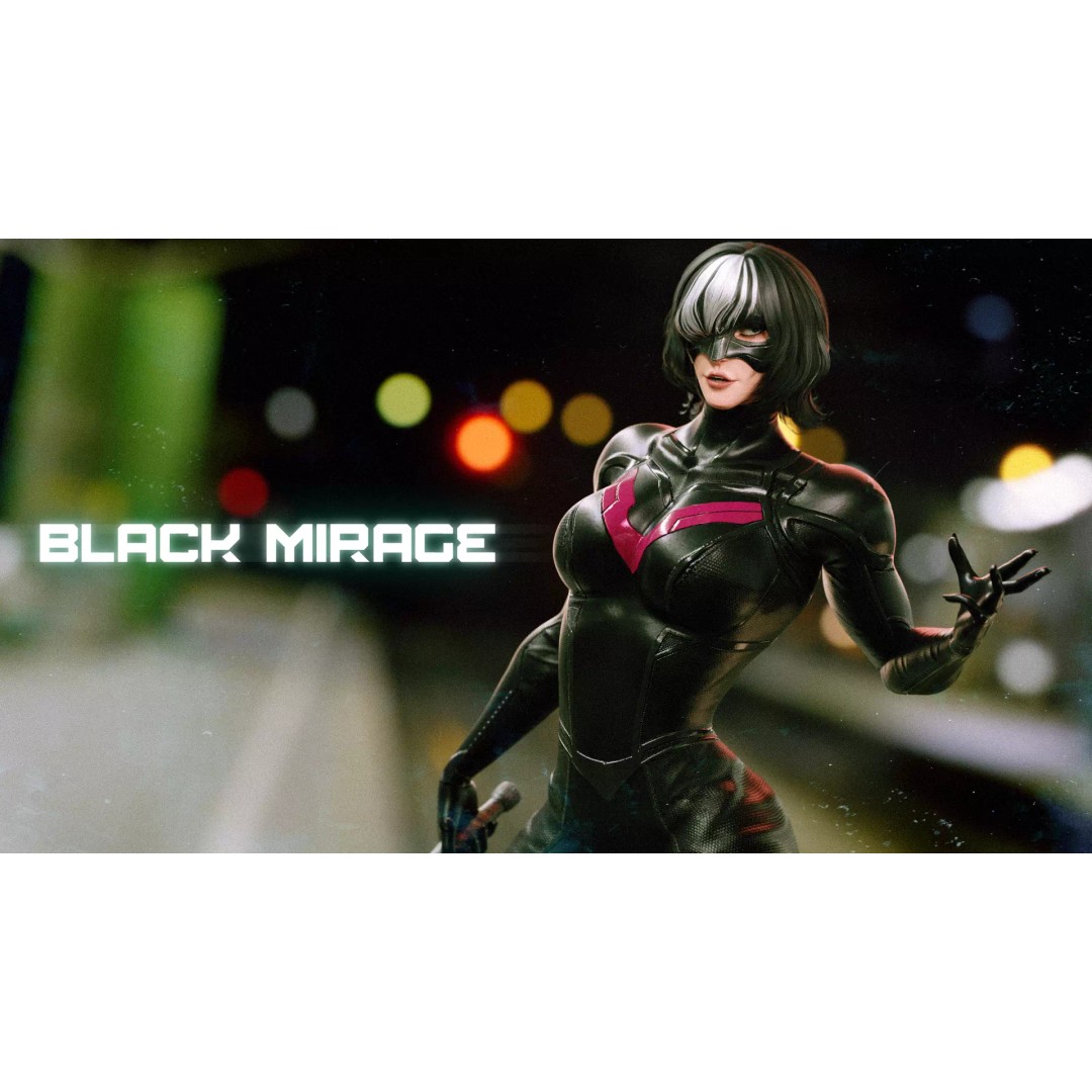 Black Mirage 3D Model – Low Poly Female Superhero, Rigged FBX - View 2