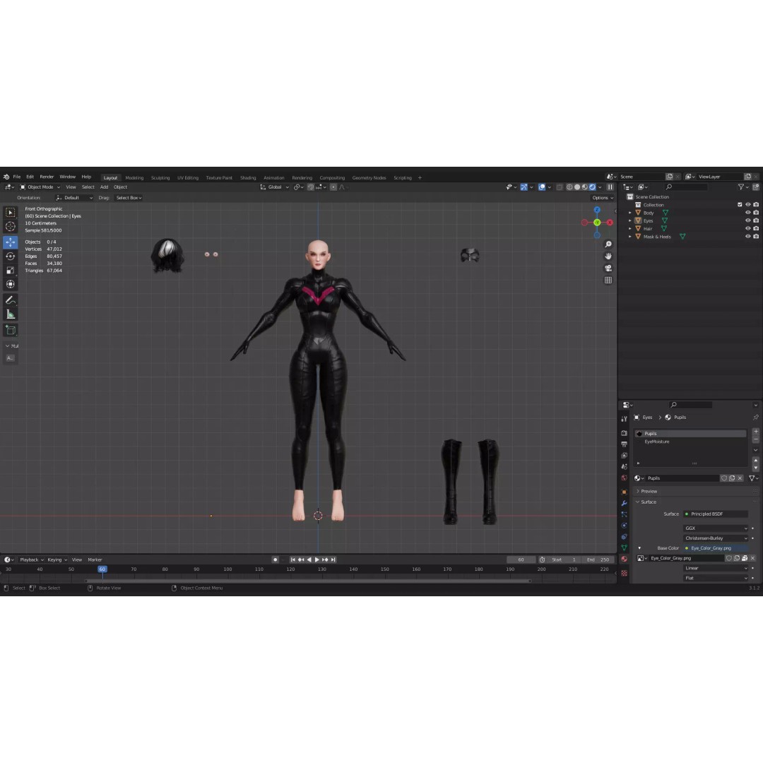 Black Mirage 3D Model – Low Poly Female Superhero, Rigged FBX - View 20