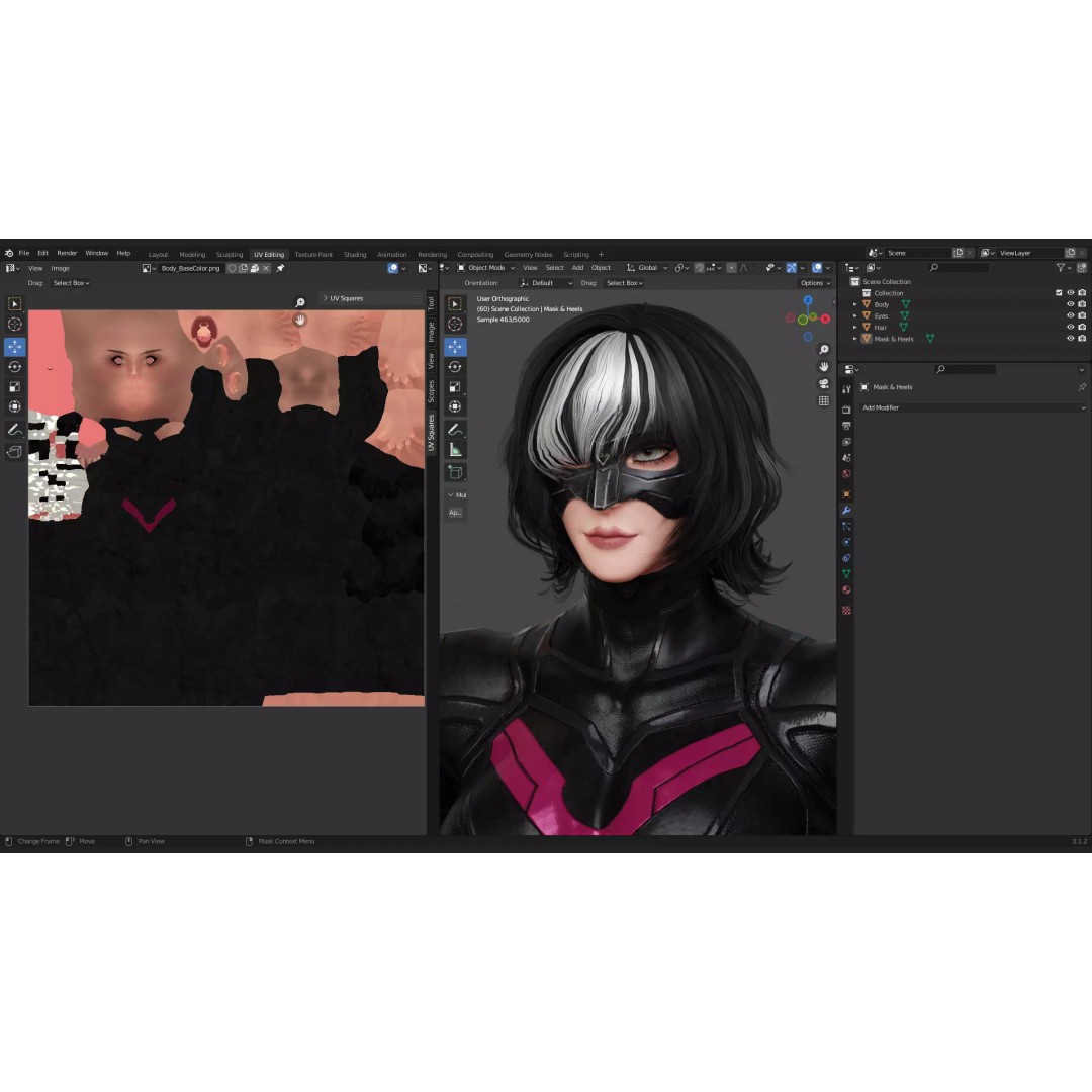 Black Mirage 3D Model – Low Poly Female Superhero, Rigged FBX - View 23